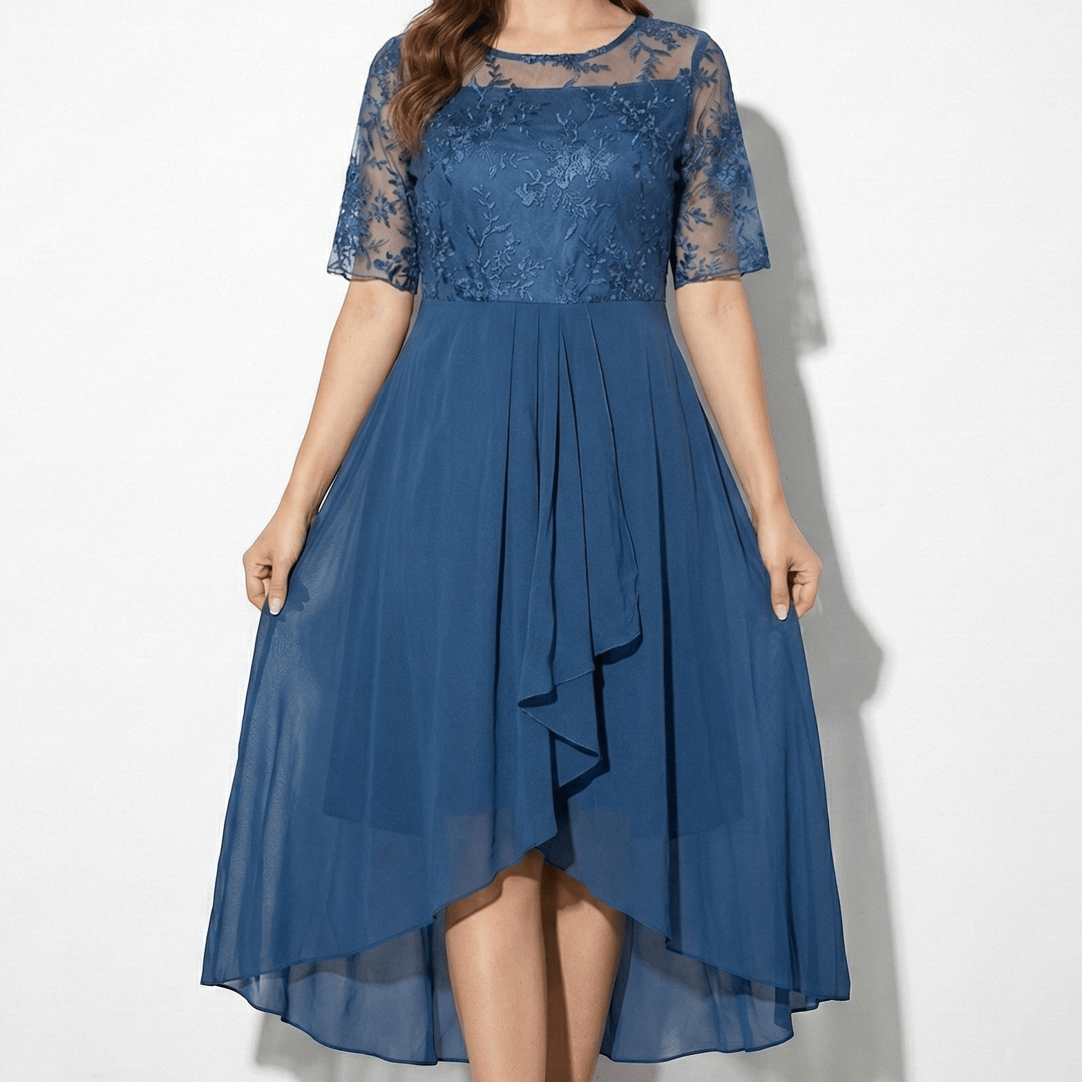 Louisa - Women's Lace and Chiffon Midi Dress - Dress - Blue - Jones & Smith