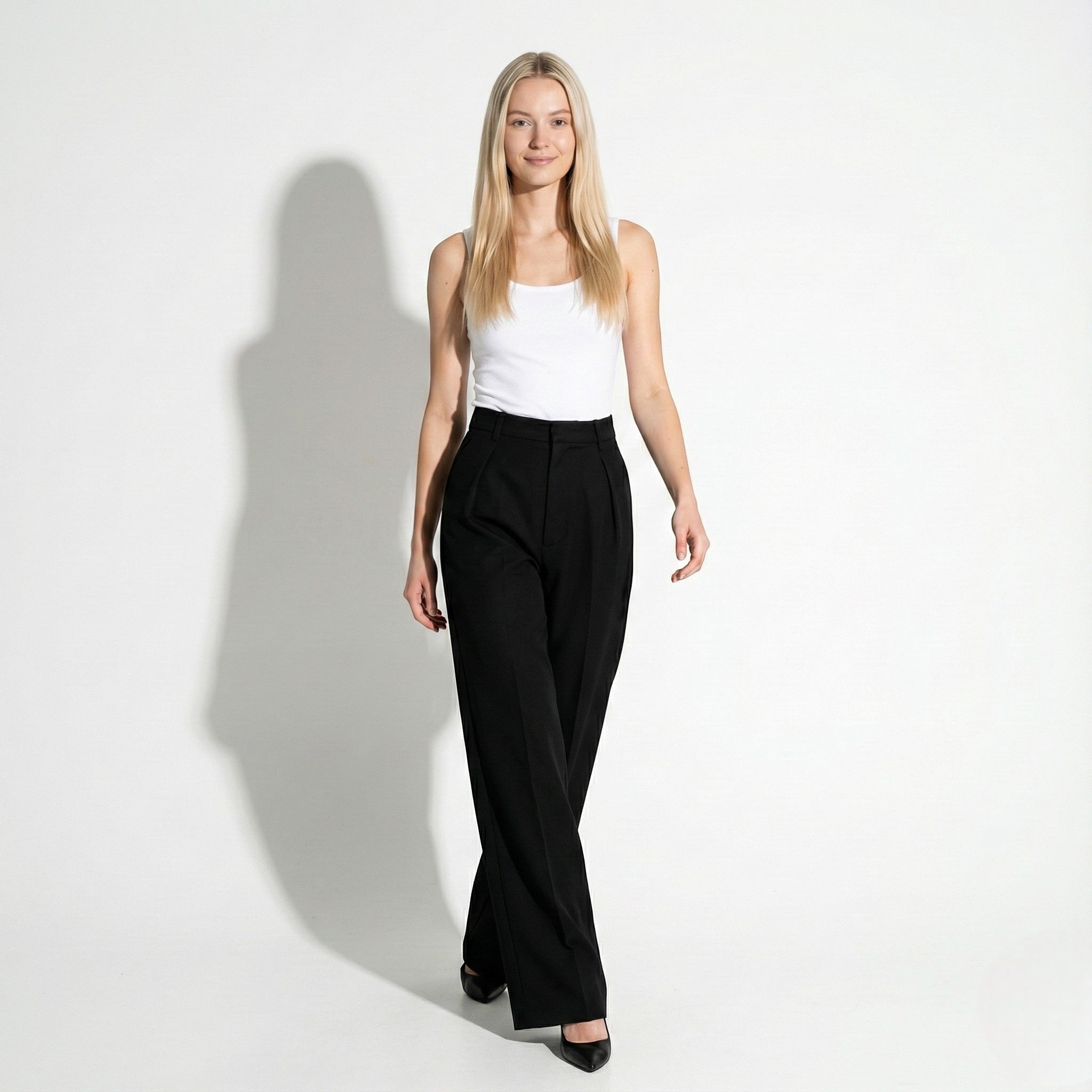 Maisie - Women's Classic Tailored High - Waist Wide - Leg Trousers - Pants - Black - Jones & Smith