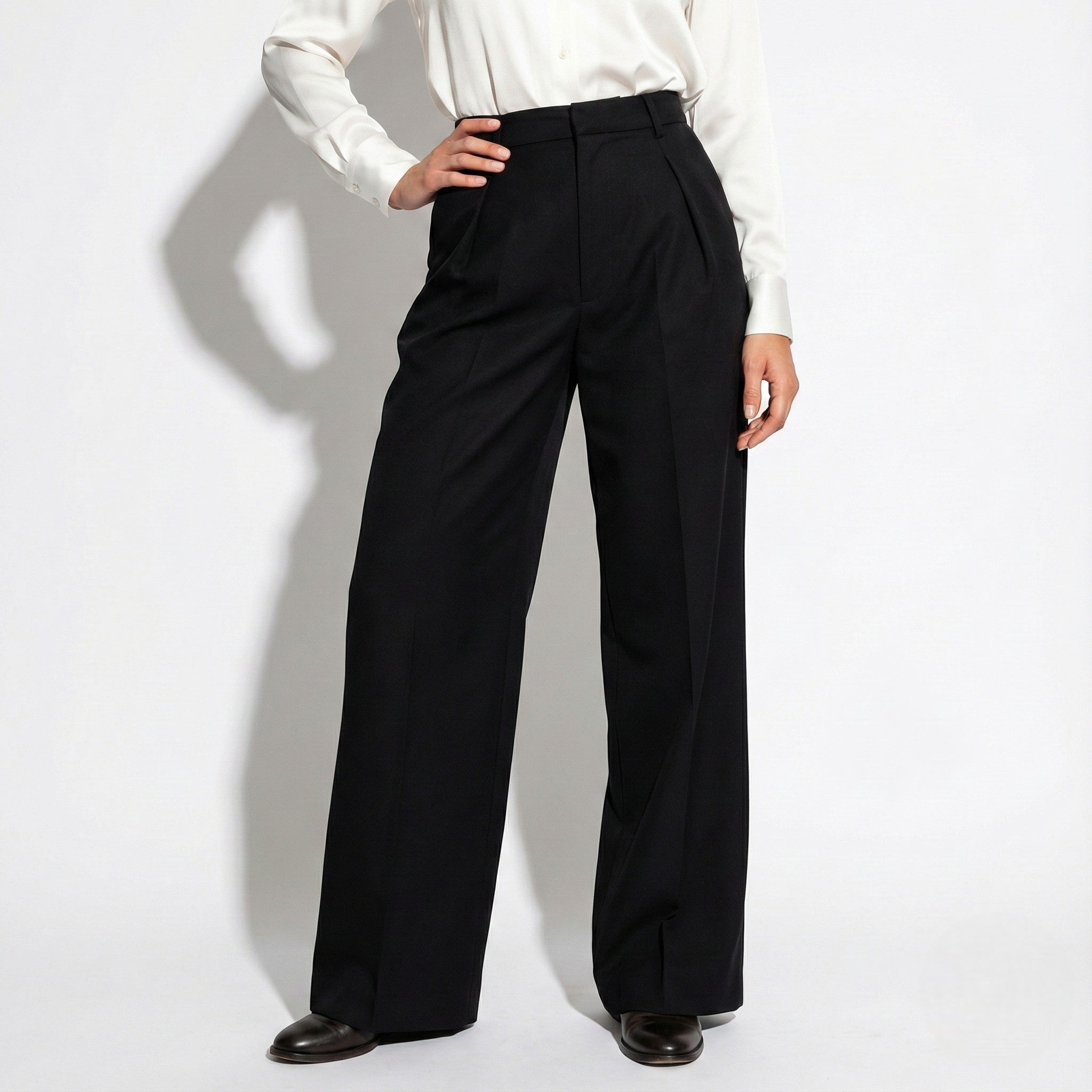 Maisie - Women's Classic Tailored High - Waist Wide - Leg Trousers - Pants - Black - Jones & Smith