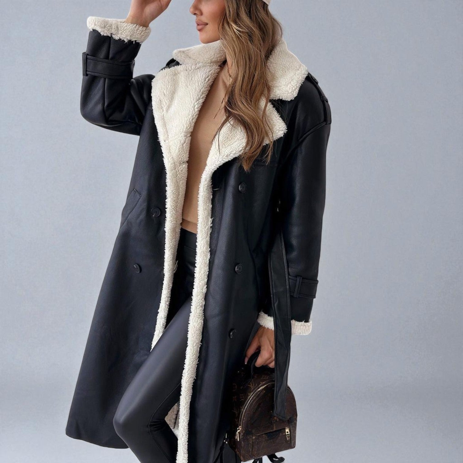 Mara – Long Teddy Winter Coat with Belt - Winter coat - Black - Jones & Smith