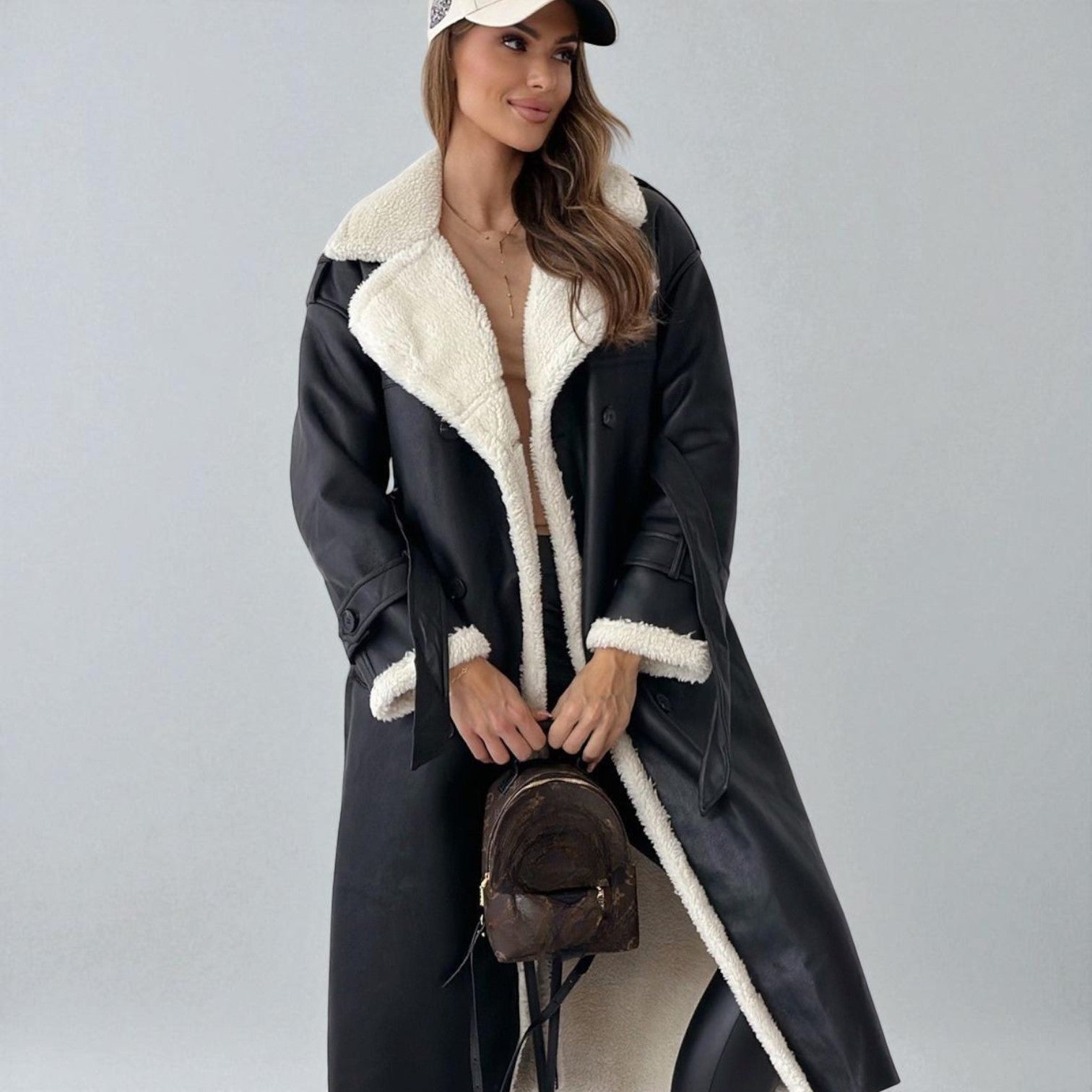 Mara – Long Teddy Winter Coat with Belt - Winter coat - Black - Jones & Smith
