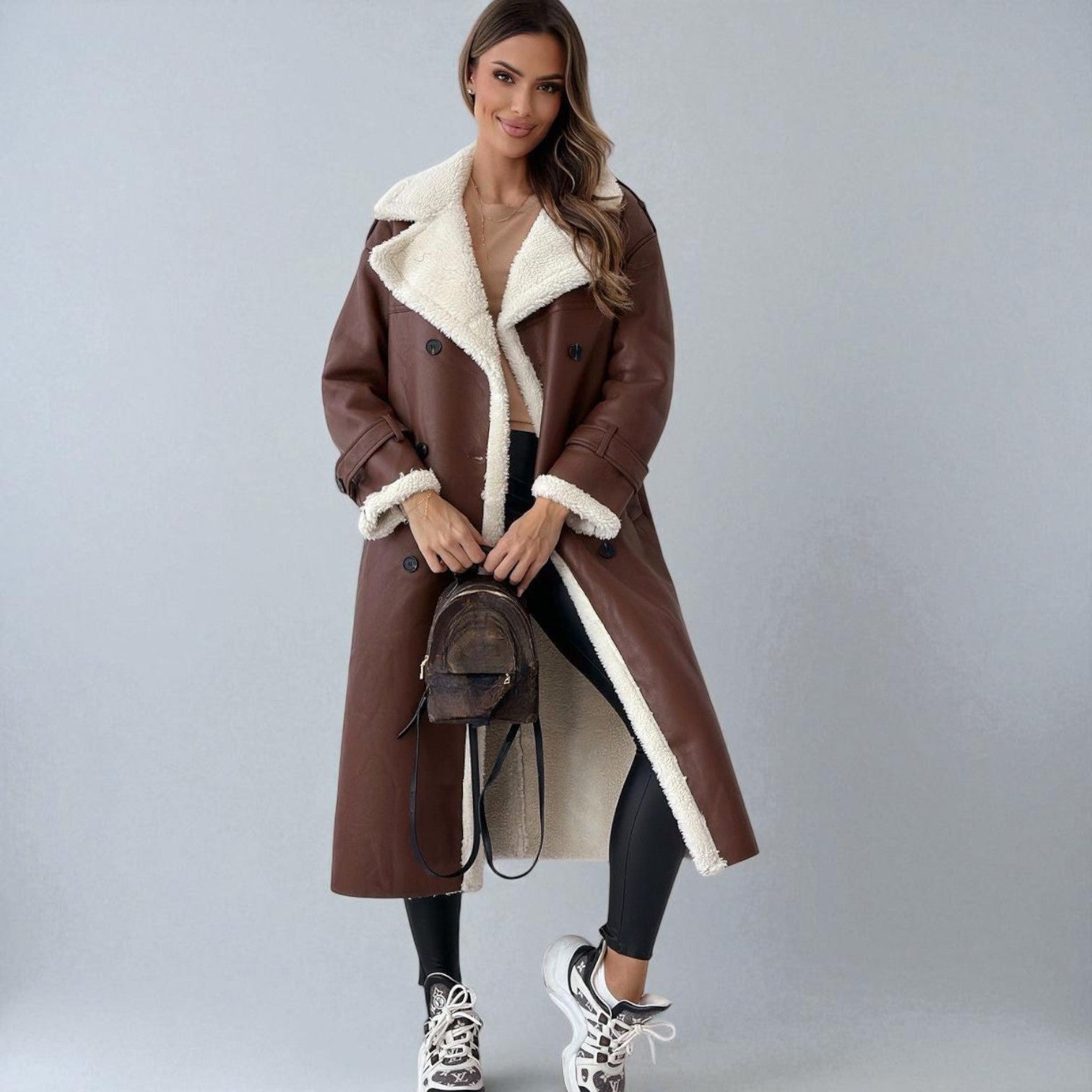 Mara – Long Teddy Winter Coat with Belt - Winter coat - Brown - Jones & Smith