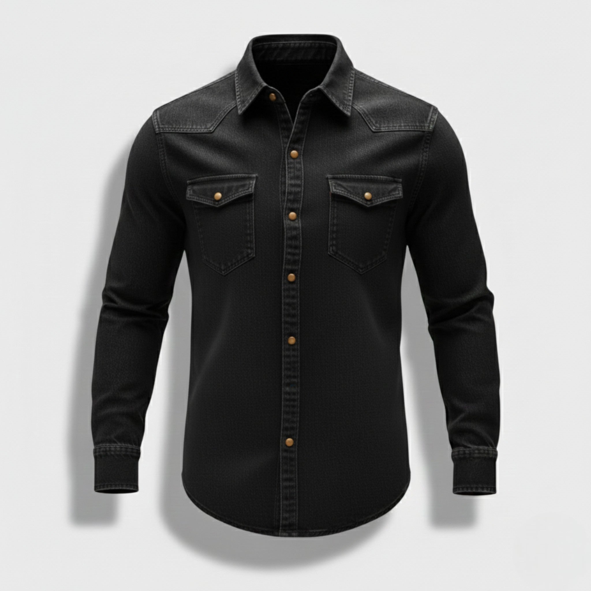 Matteo – Men’s Cotton Chest Pocket Denim Shirt - Long Sleeve Polo Shirt - Black - Jones & Smith