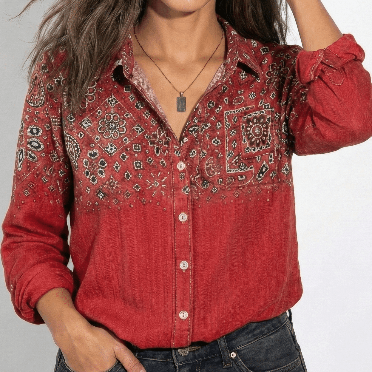 Melissa - Women's Button - Down Shirt - Blouses - Red - Jones & Smith