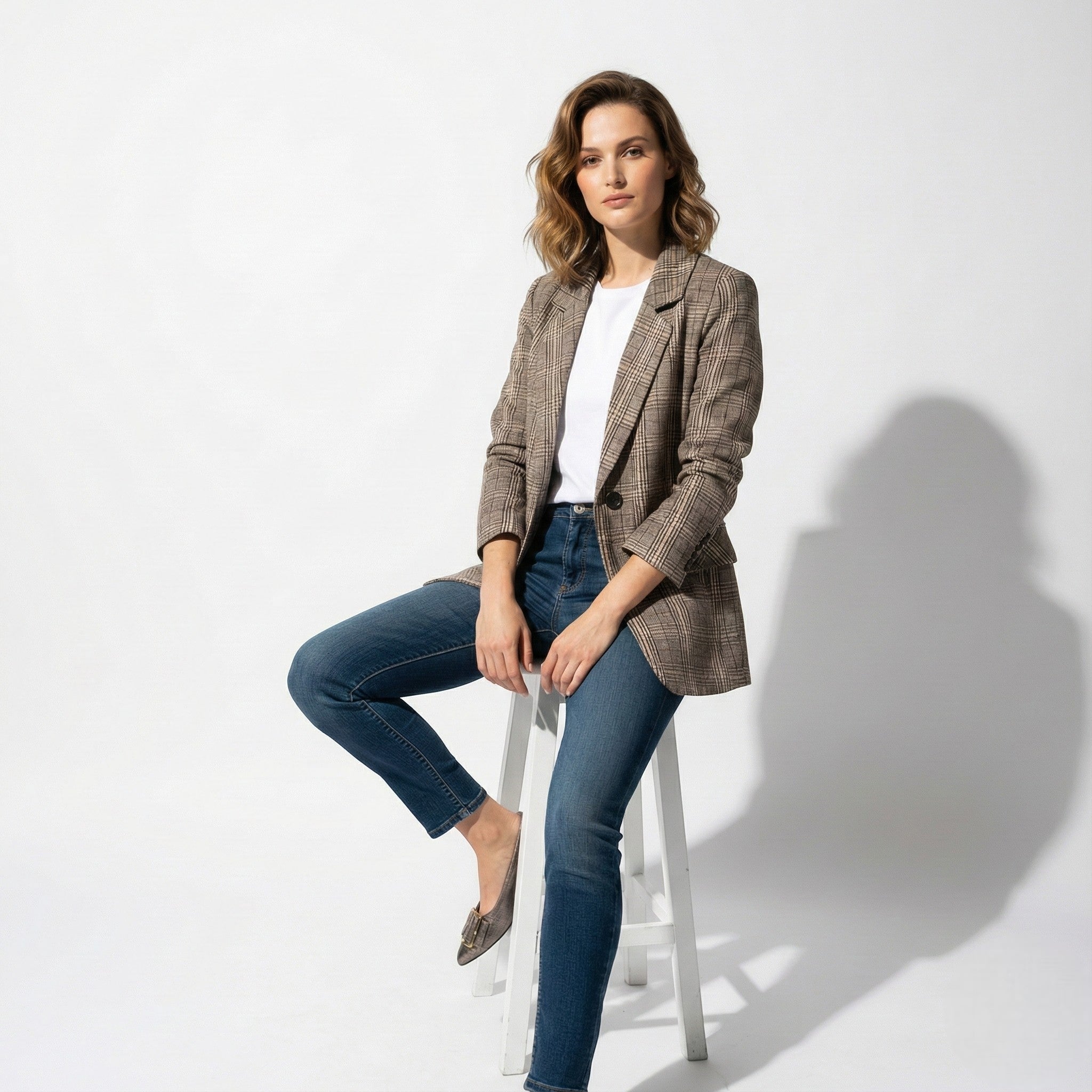 Mia - Women's Elegant Plaid Blazer with Front Pockets - Jackets & Blazers - M - Jones & Smith