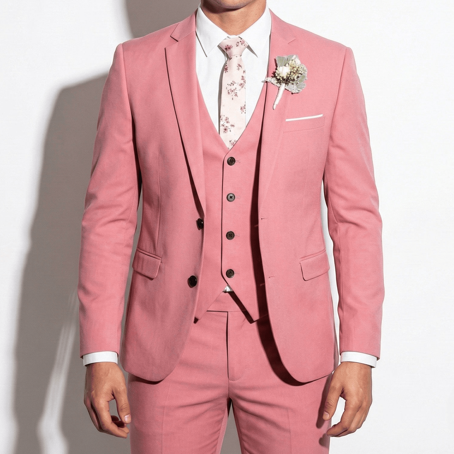 Michael - Men's Slim - Fit Three - Piece Suit - Sets - Pink - Jones & Smith