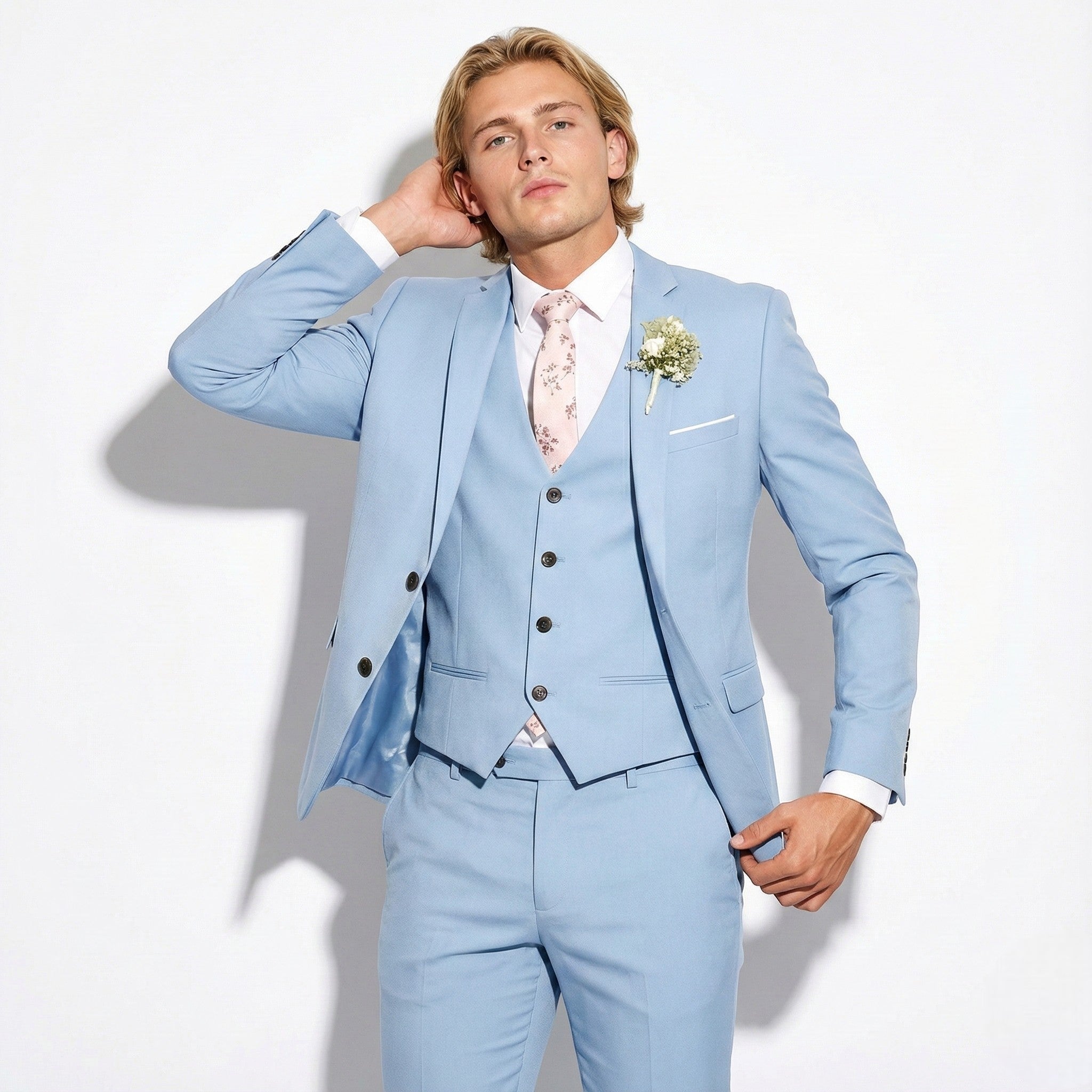 Michael - Men's Slim - Fit Three - Piece Suit - Sets - Light Blue - Jones & Smith