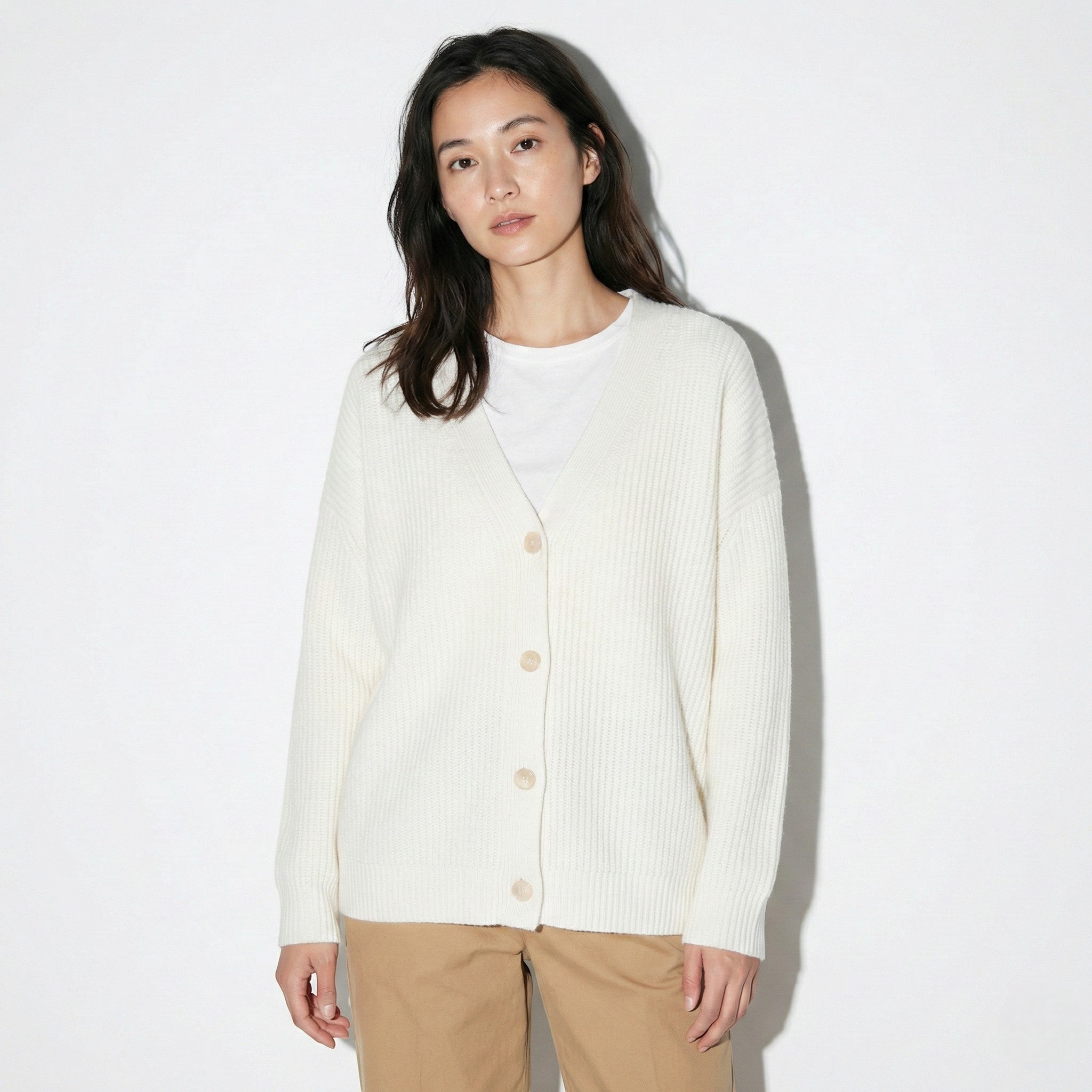 Millie - Women's Oversized Knit Cardigan with Button Closure - Cardigans - Beige - Jones & Smith