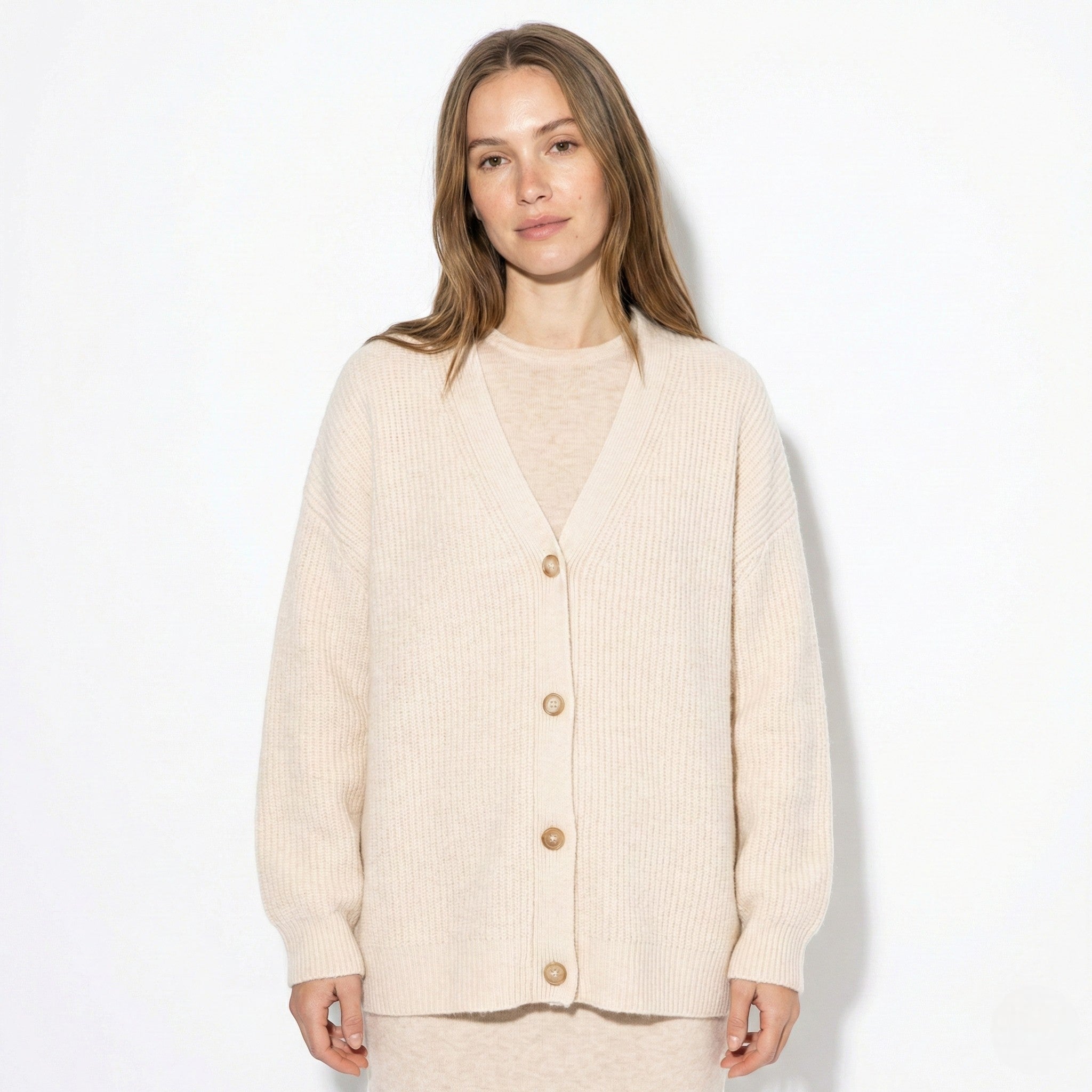 Millie - Women's Oversized Knit Cardigan with Button Closure - Cardigans - Oatmeal - Jones & Smith