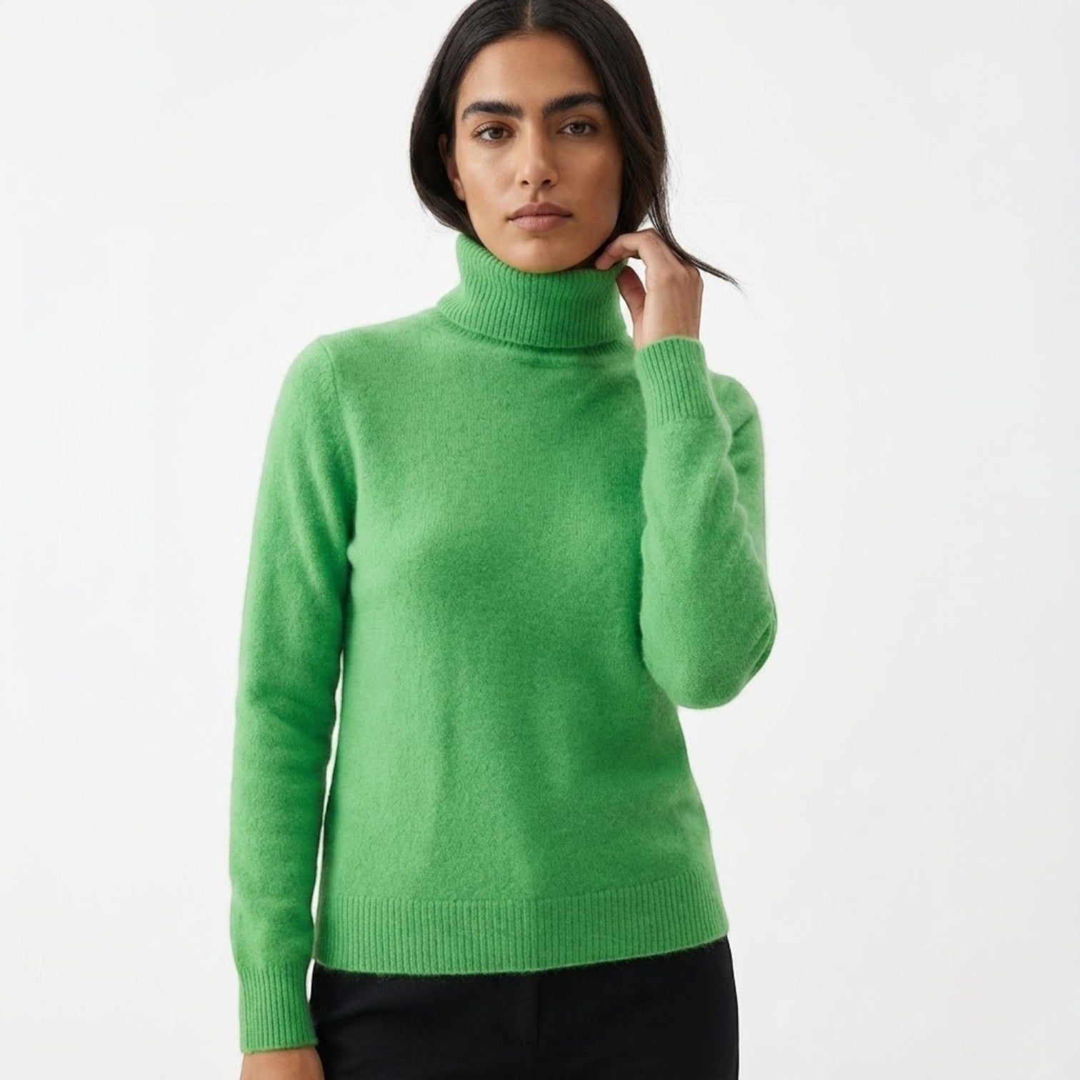 Mira – Women's Wool Roll Neck Jumper - Sweater - Green - Jones & Smith
