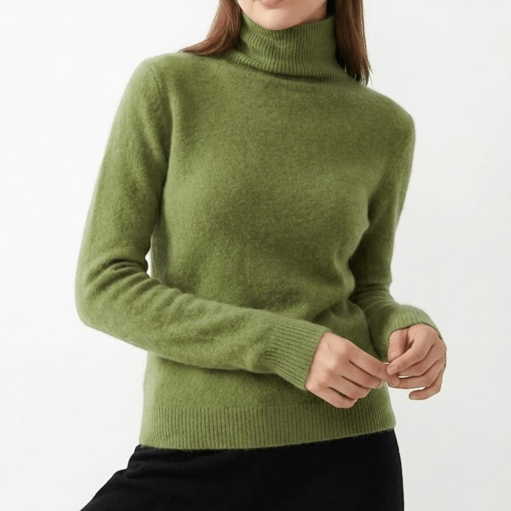 Mira – Women's Wool Roll Neck Jumper - Sweater - Olive Green - Jones & Smith