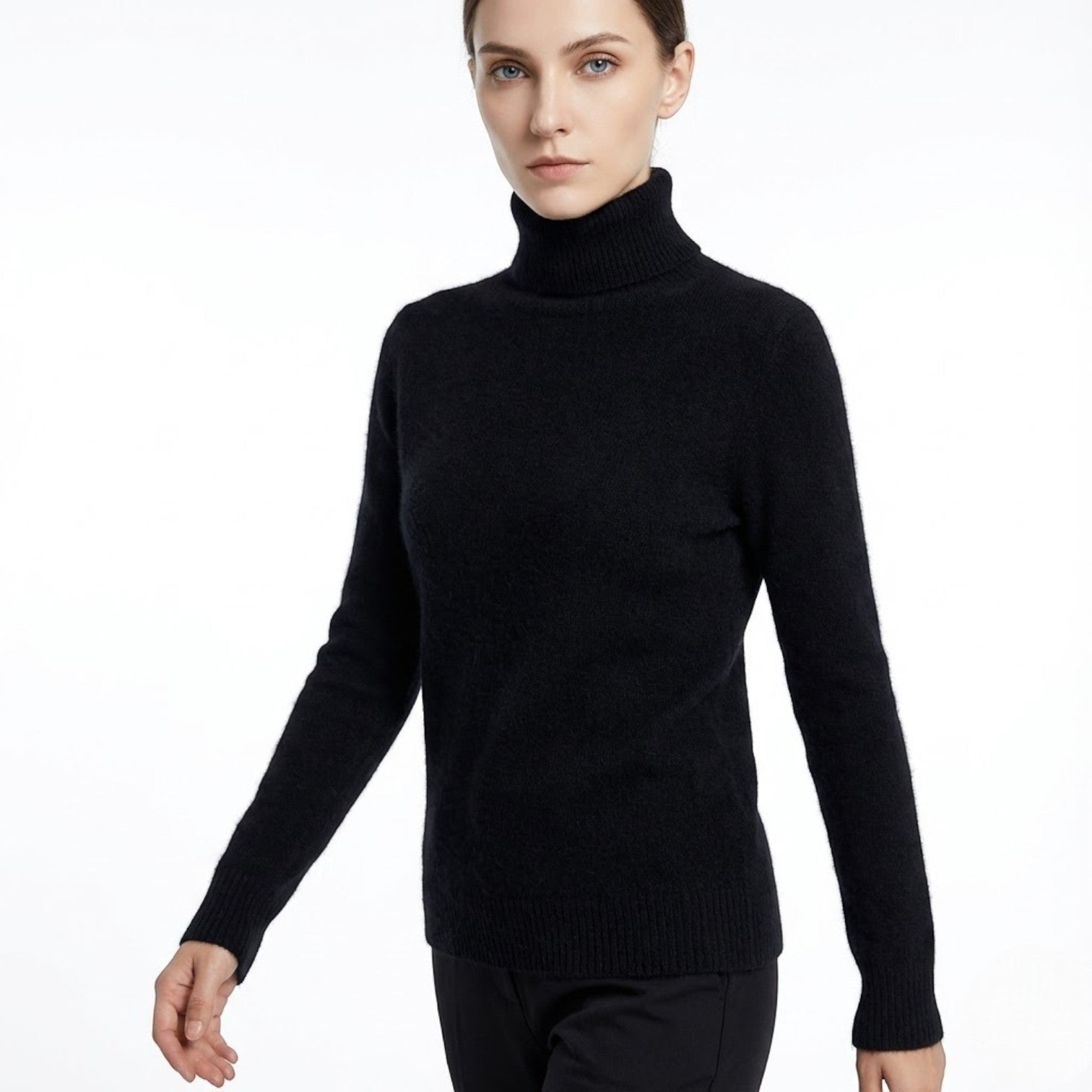Mira – Women's Wool Roll Neck Jumper - Sweater - Black - Jones & Smith