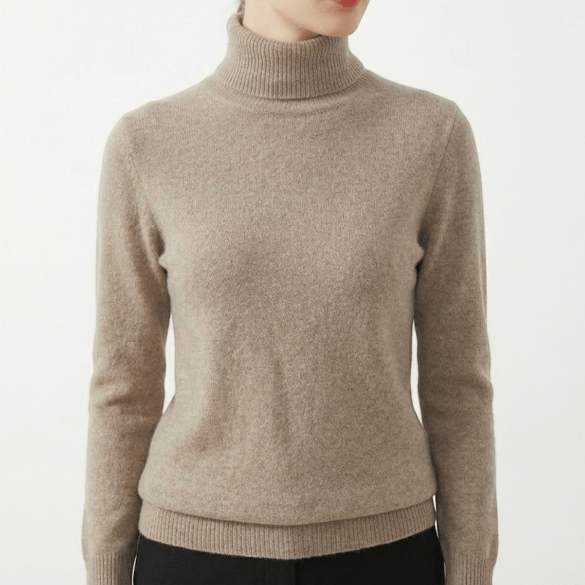 Mira – Women's Wool Roll Neck Jumper - Sweater - Khaki - Jones & Smith