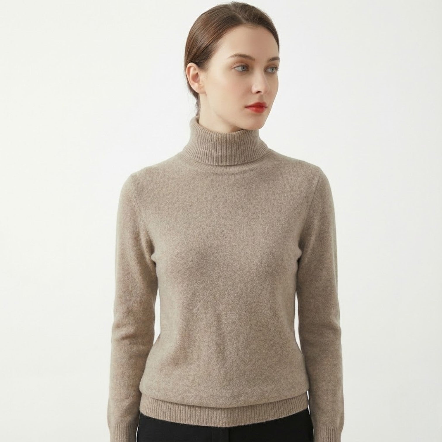 Mira – Women's Wool Roll Neck Jumper - Sweater - Khaki - Jones & Smith