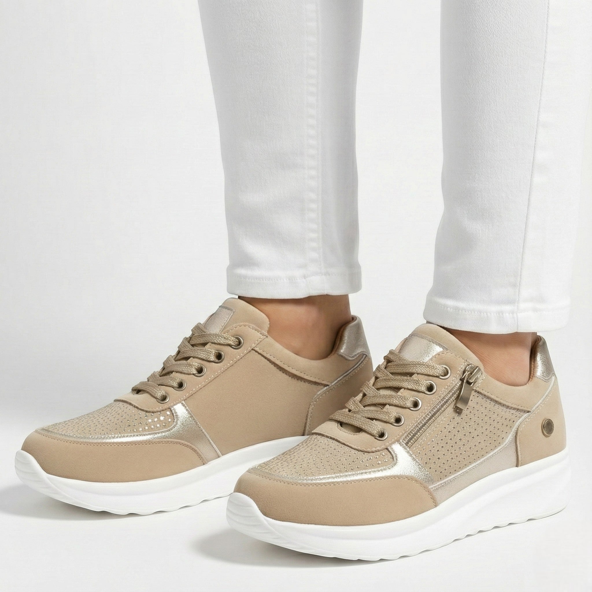 Naomi - Women's Orthopaedic Low - Top Walking Shoes - Orthopedic Sneakers - Apricot - Jones & Smith