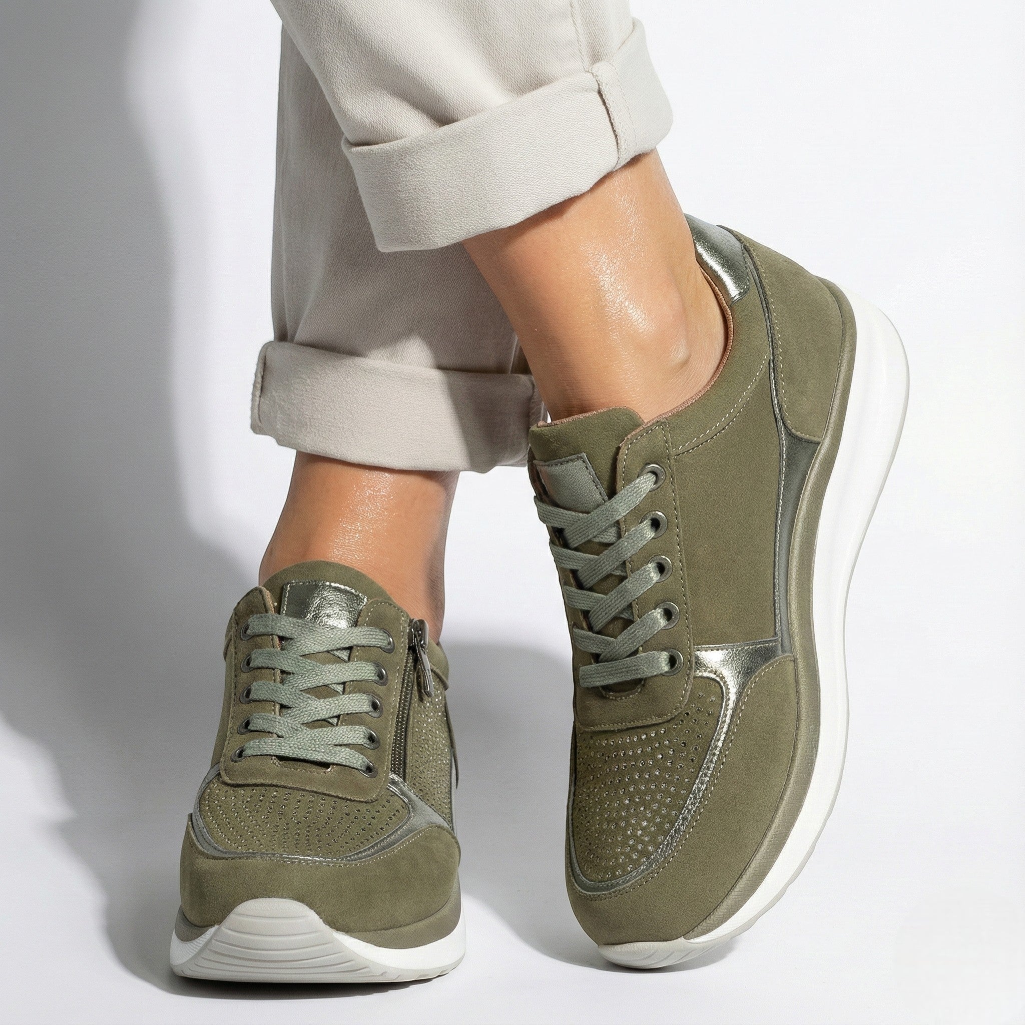 Naomi - Women's Orthopaedic Low - Top Walking Shoes - Orthopedic Sneakers - Green - Jones & Smith