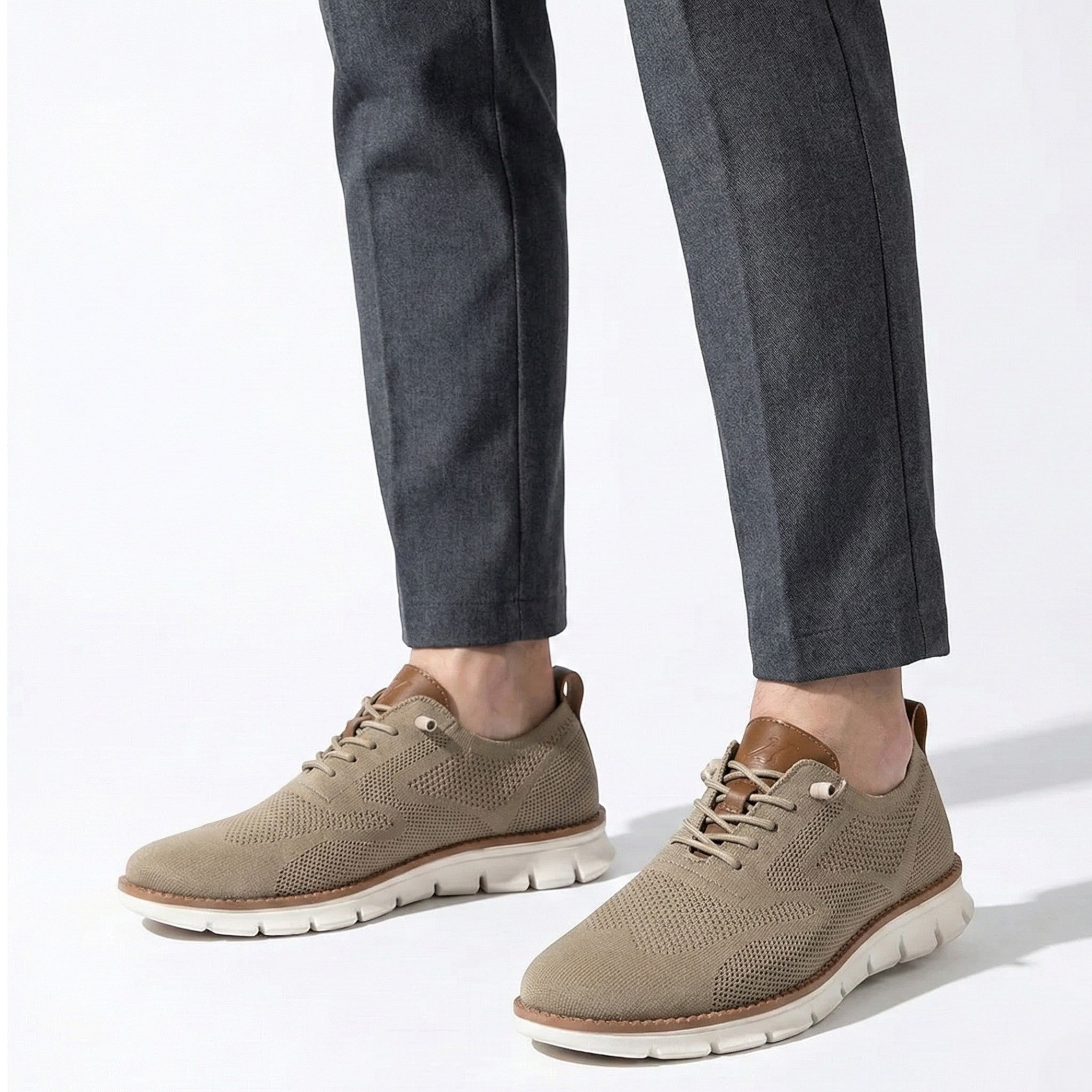 Noah - Men's Comfortable Walking Shoes with Knit Upper and Cushioned Sole - Footwear - Khaki - Jones & Smith