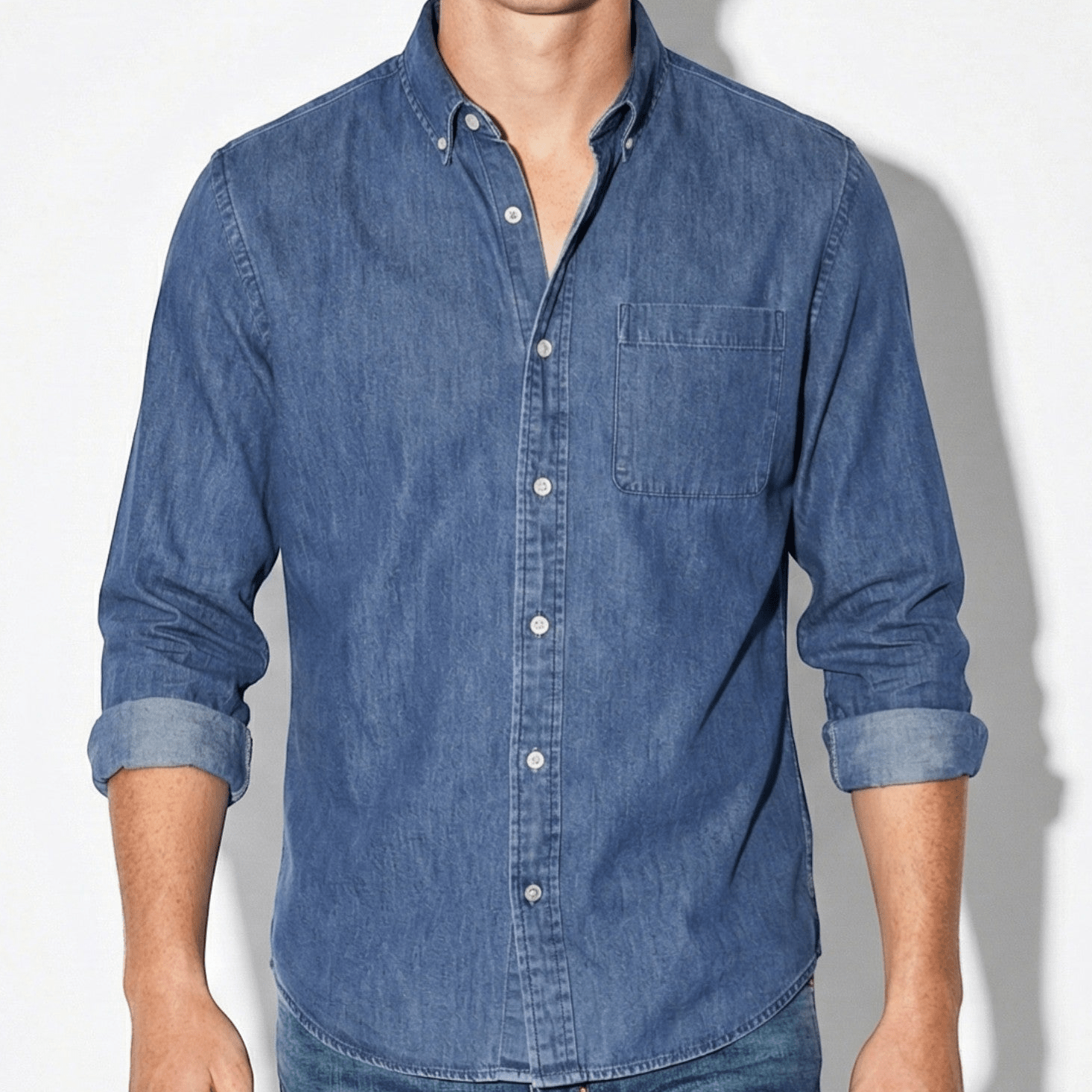 Noah - Men's Relaxed Long Sleeve Shirt with Notched Collar - Long Sleeve Polo Shirt - Blue - Jones & Smith