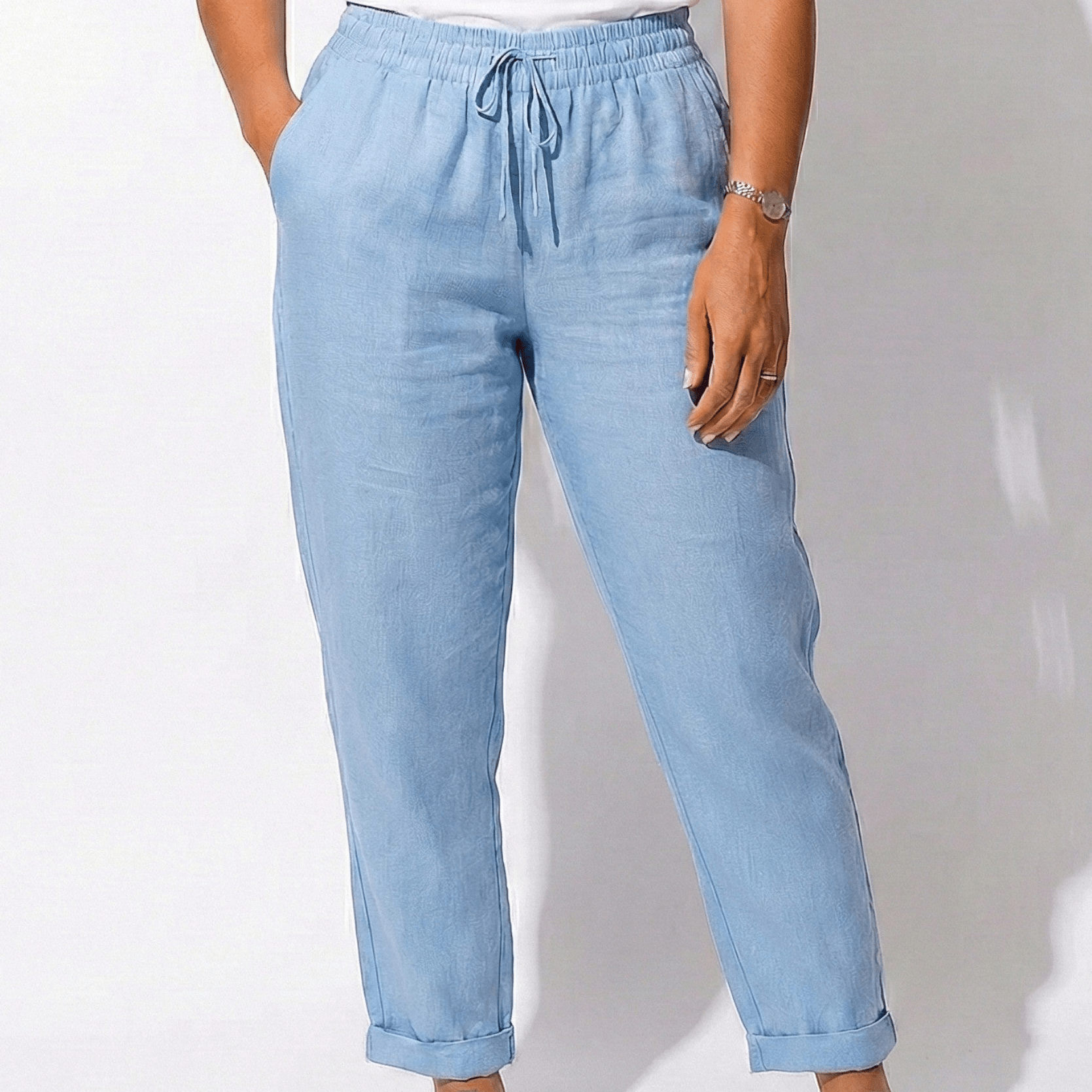 Nora - Women’s Elasticated Drawstring Trousers with Relaxed Fit - Trouser - Light Blue - Jones & Smith
