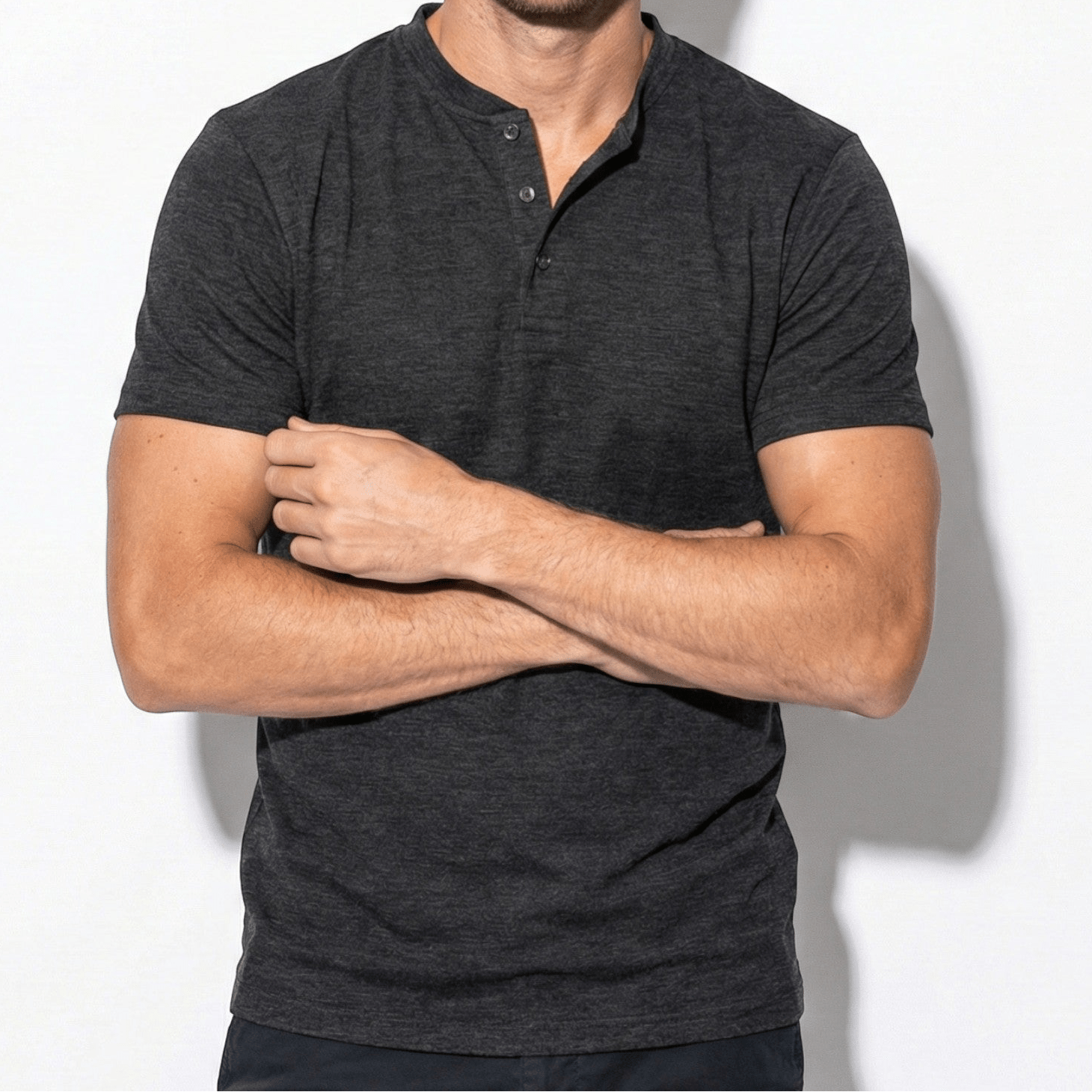 Oliver - Men's Short Sleeve Henley Shirt with Button Placket - Men Shirt - Black - Jones & Smith