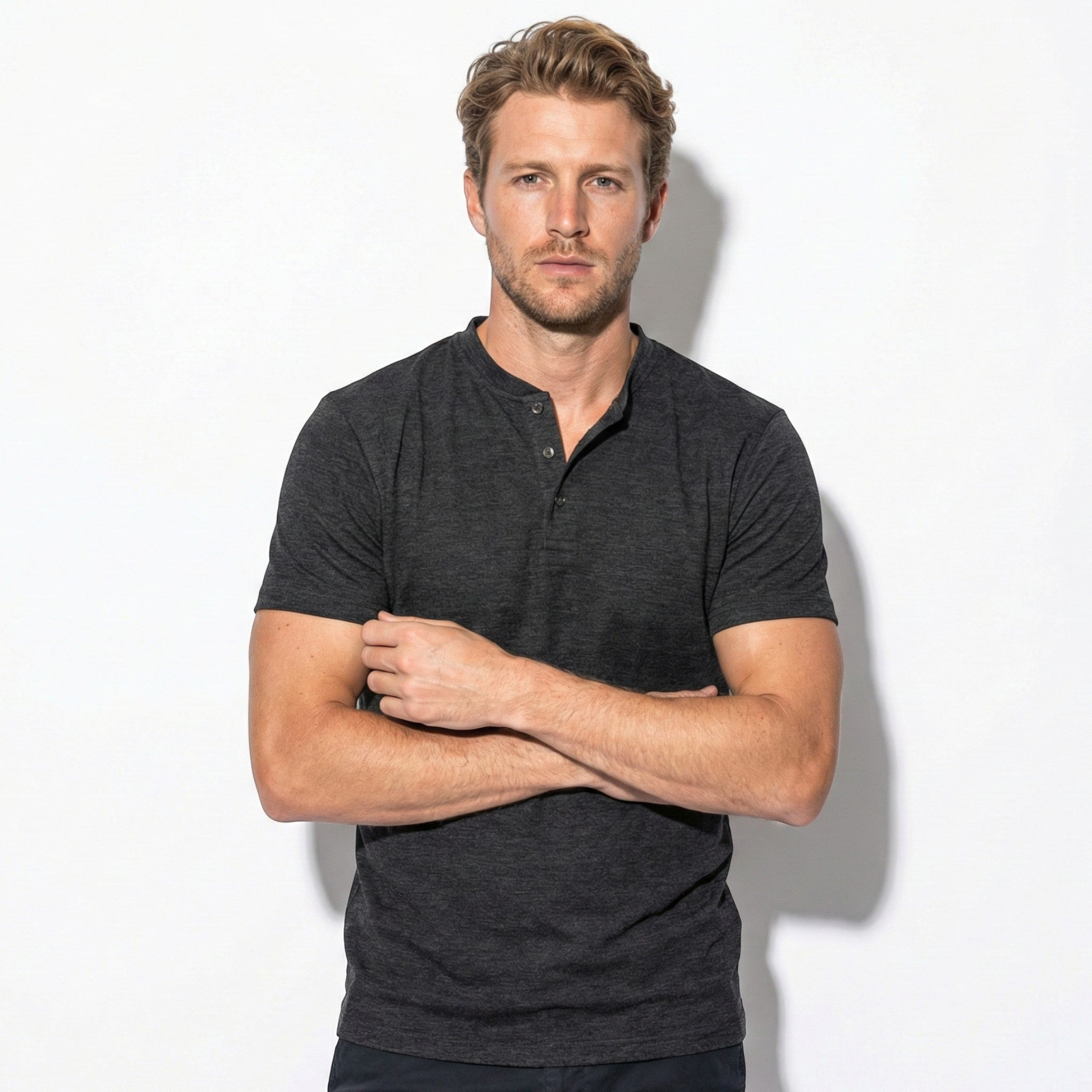 Oliver - Men's Short Sleeve Henley Shirt with Button Placket - Men Shirt - Black - Jones & Smith