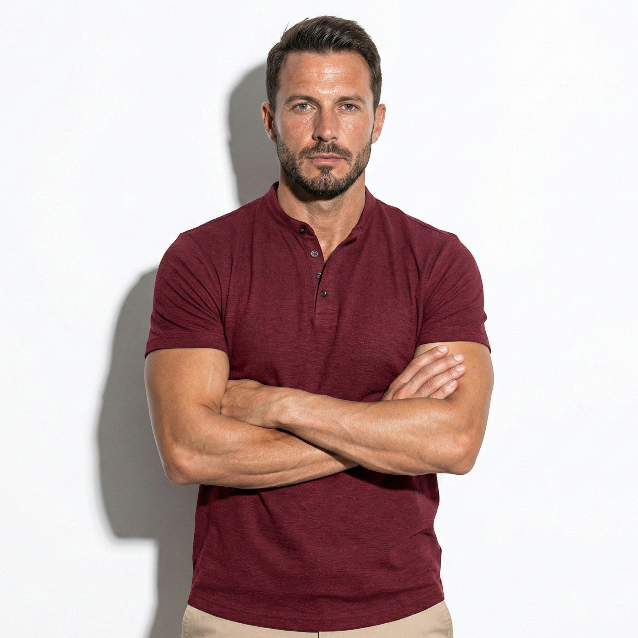 Oliver - Men's Short Sleeve Henley Shirt with Button Placket - Men Shirt - Red - Jones & Smith