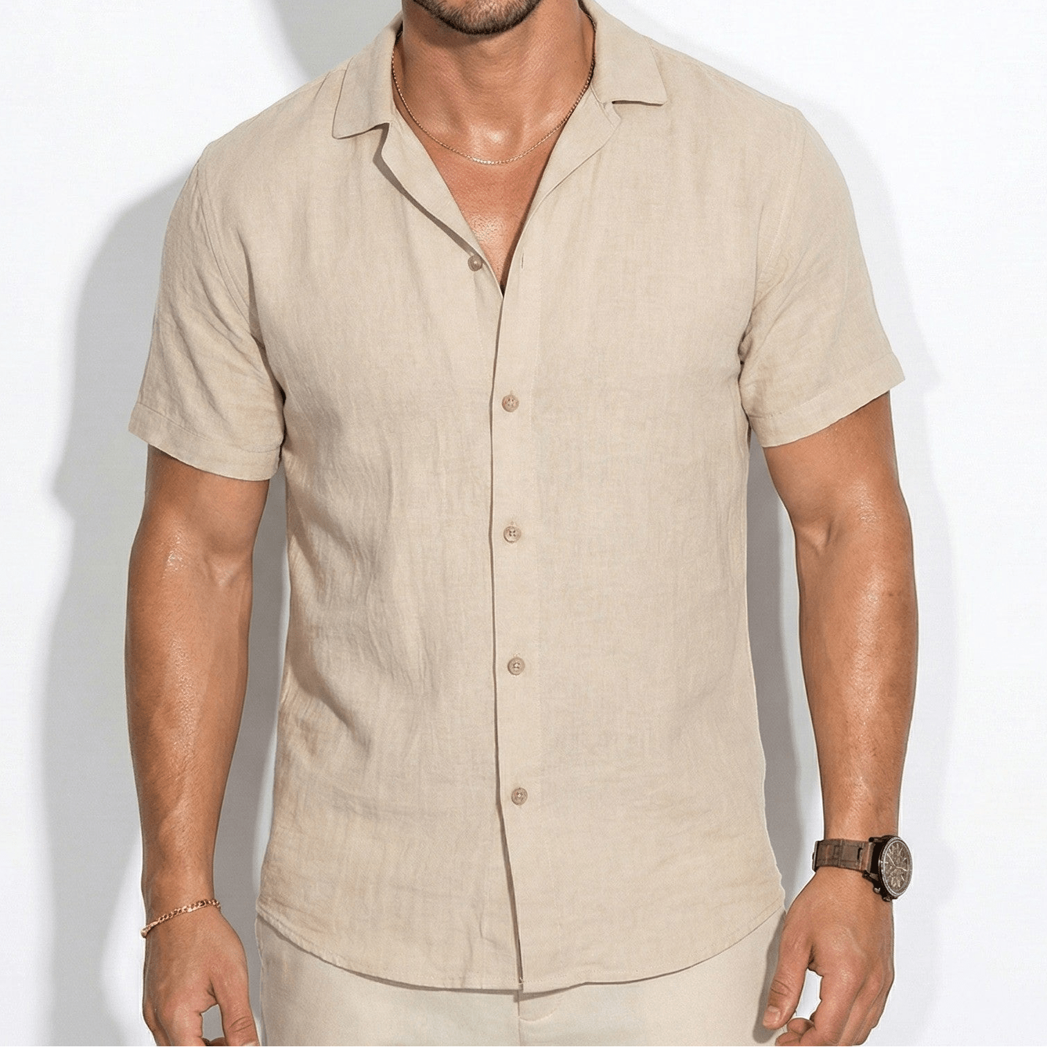 Oliver - Men's Short Sleeve Textured Button Down Shirt - Shirts - Khaki - Jones & Smith