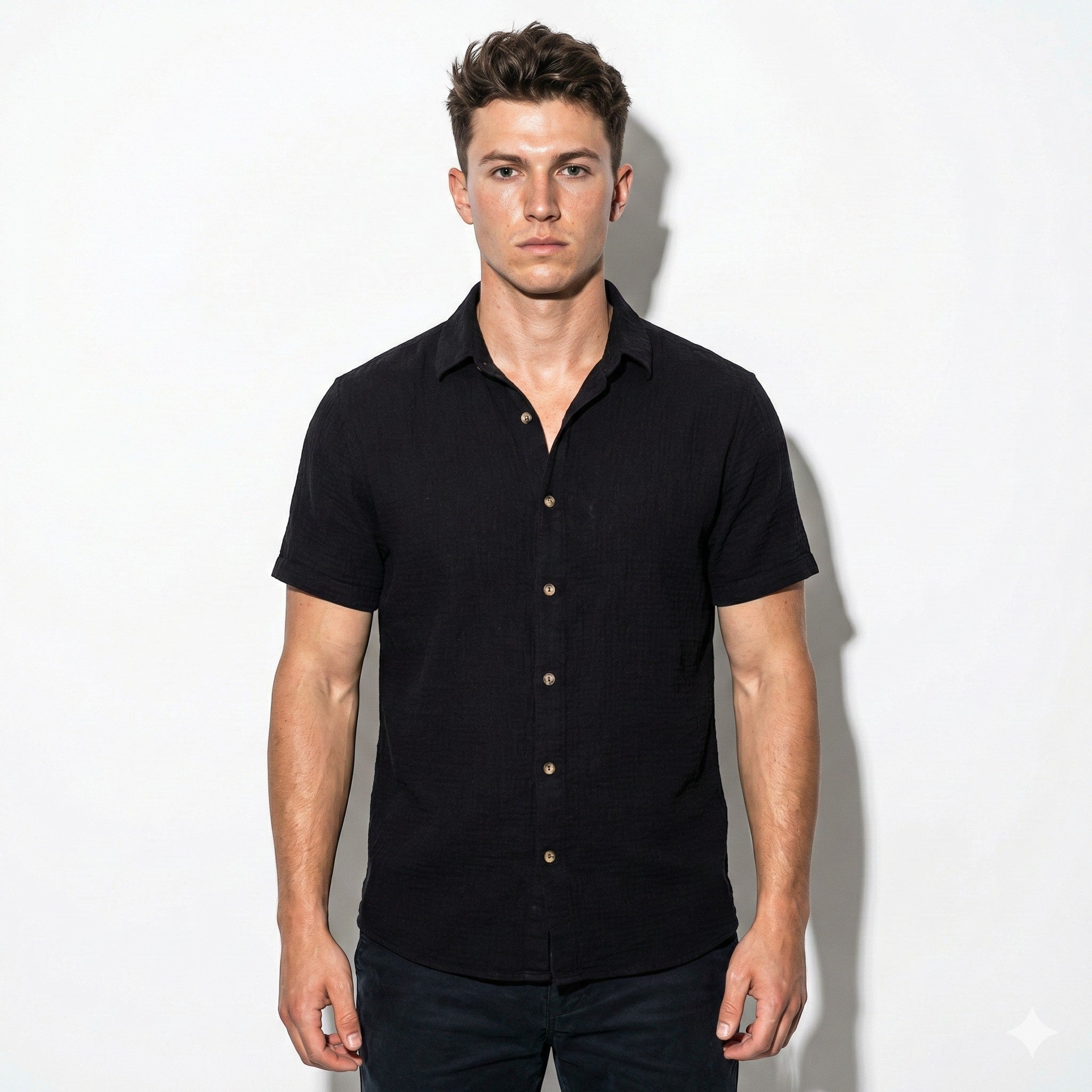 Oliver - Men's Short Sleeve Textured Button Down Shirt - Shirts - Khaki - Jones & Smith