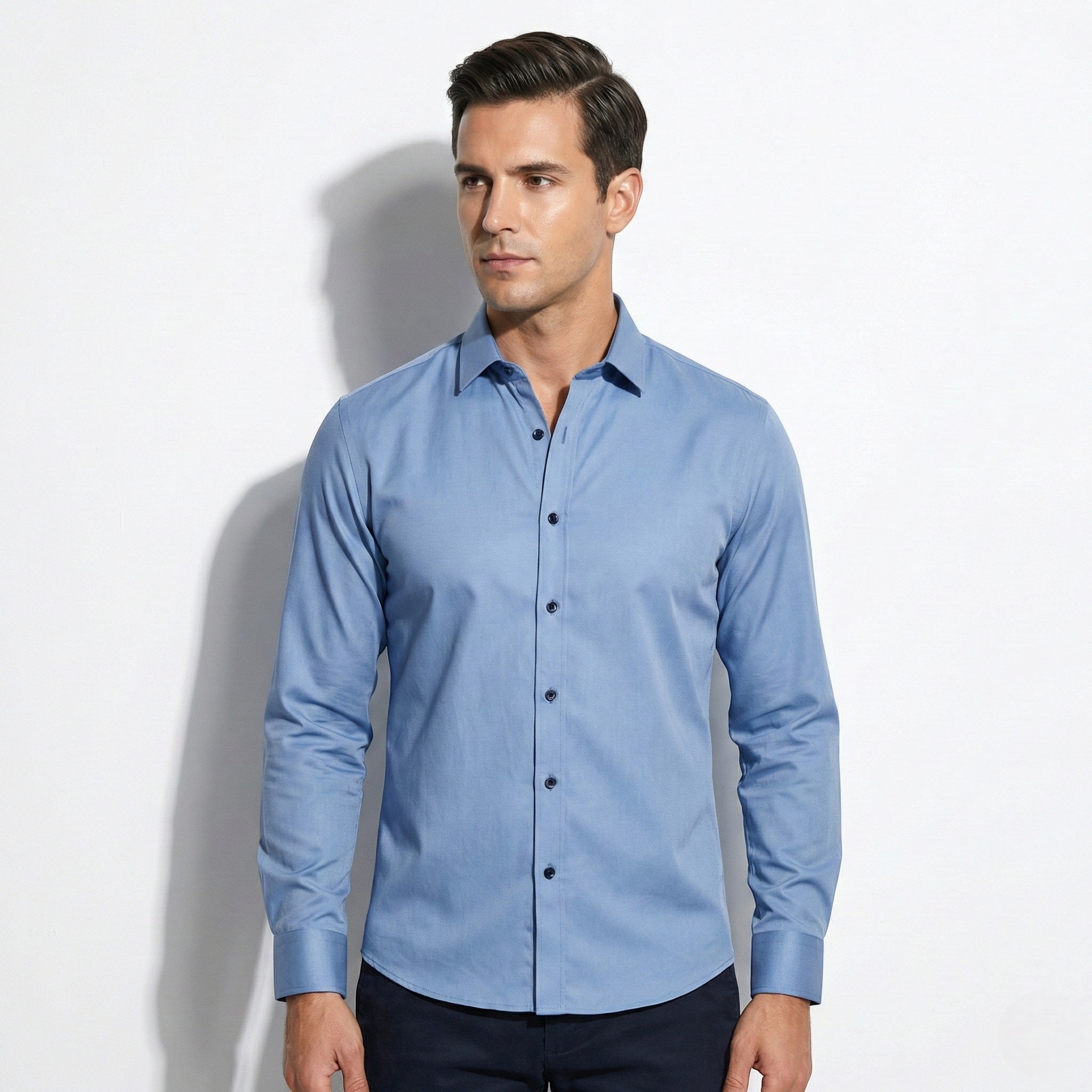 Oliver - Men's Slim Fit Wrinkle - Free Shirt - Casual Top - Blue - Jones & Smith
