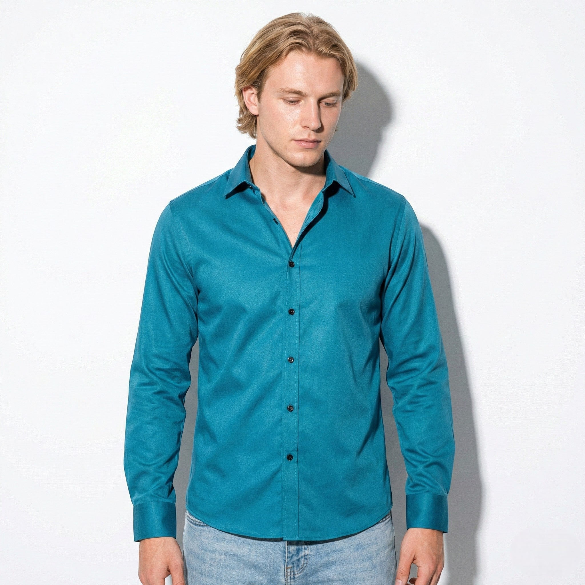 Oliver - Men's Slim Fit Wrinkle - Free Shirt - Casual Top - Green - Jones & Smith