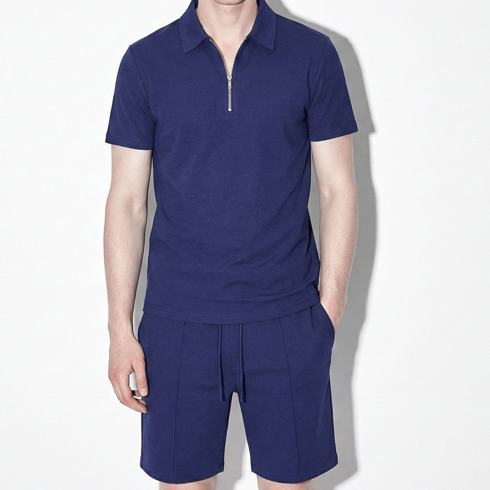 Oliver - Men’s Two - Piece Shorts and Quarter - Zip Polo Set - Sets - Navy Blue - Jones & Smith