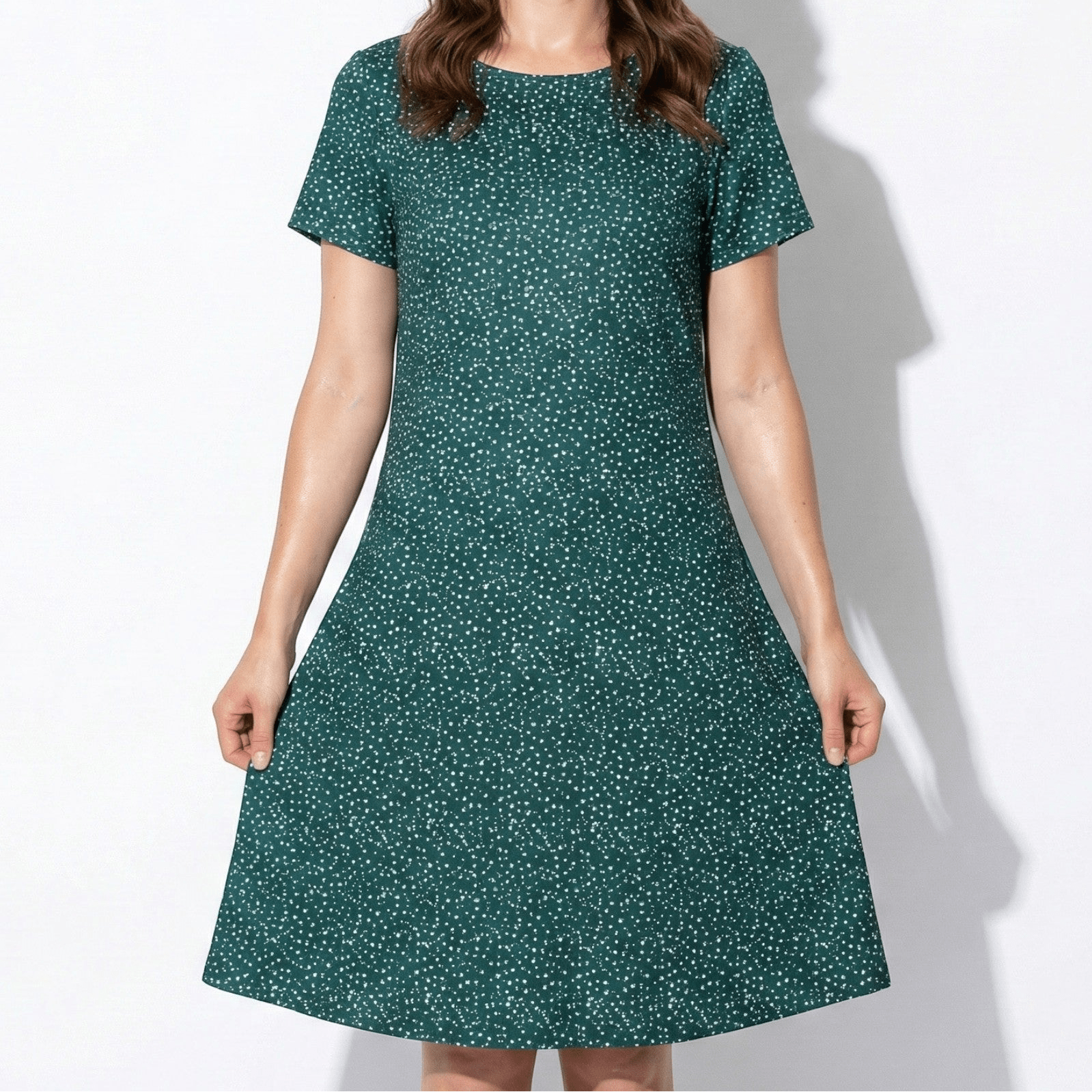 Olivia - Women's Polka Dot Mini Dress with Round Neck - Dress - Green - Jones & Smith