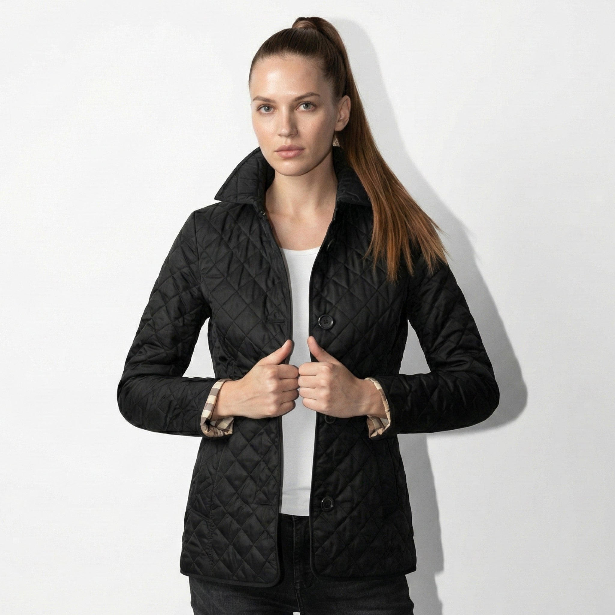 Olivia - Women's Quilted Button - Up Jacket - Puffer Jacket - Black - Jones & Smith