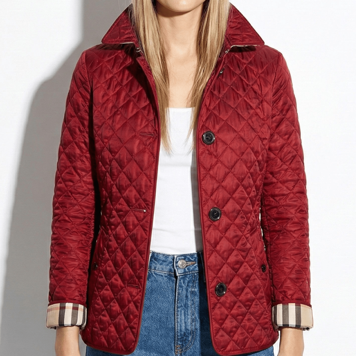 Olivia - Women's Quilted Button - Up Jacket - Puffer Jacket - Dark Red - Jones & Smith