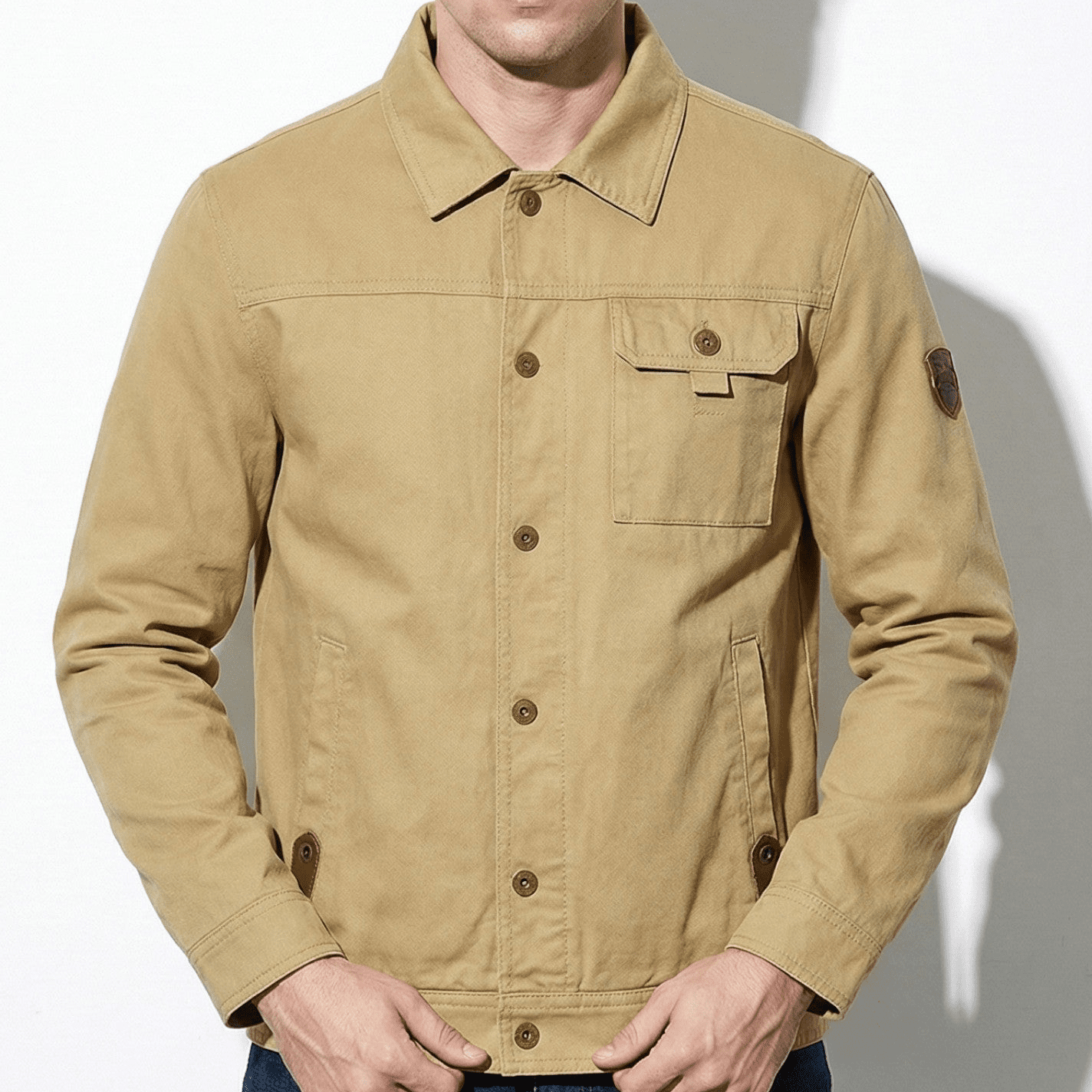 Owen - Men’s Utility Jacket for Casual Wear - Utility Jacket - Dune Khaki - Jones & Smith