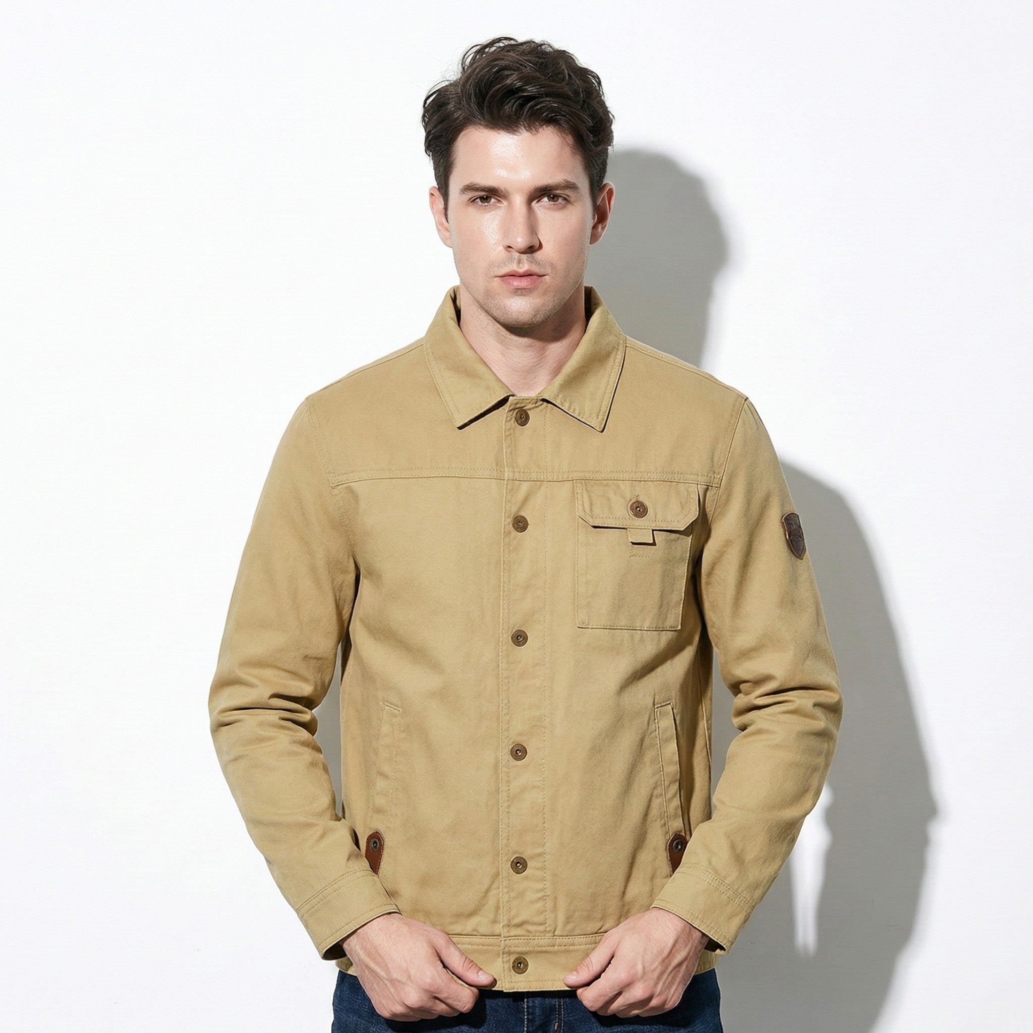 Owen - Men’s Utility Jacket for Casual Wear - Utility Jacket - Dune Khaki - Jones & Smith