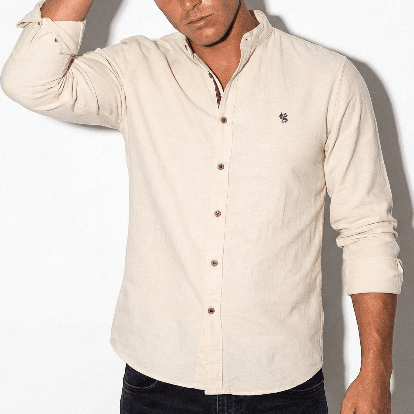 Patrick - Men's Modern Long - Sleeved Polo Shirt - Tops, T-shirts & Shirts - Beige - Jones & Smith