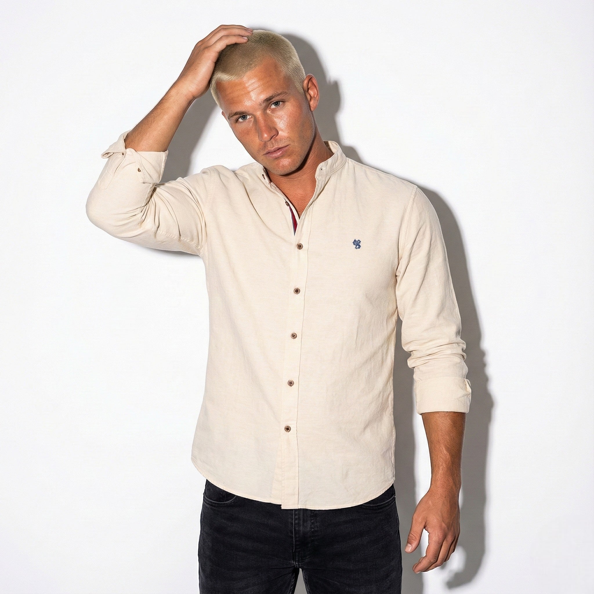 Patrick - Men's Modern Long - Sleeved Polo Shirt - Tops, T-shirts & Shirts - Beige - Jones & Smith