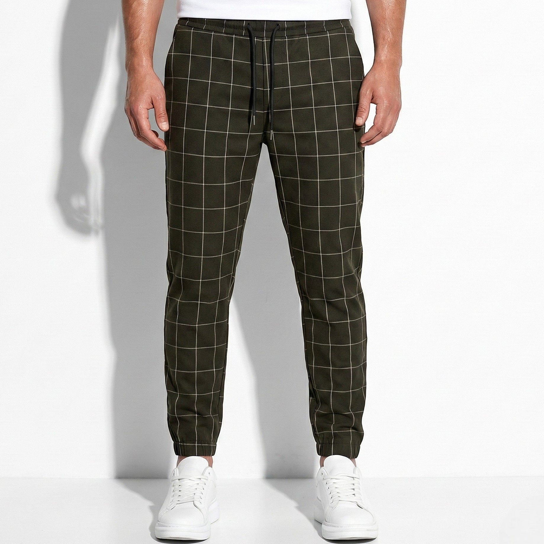 Paul - Men's Comfortable Modern Fit Checked Trouser Pants - Pants - Black - Jones & Smith
