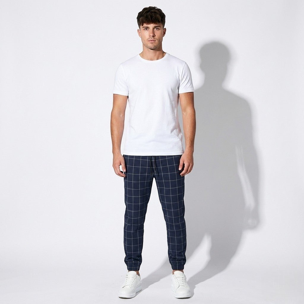 Paul - Men's Comfortable Modern Fit Checked Trouser Pants - Pants - Blue - Jones & Smith