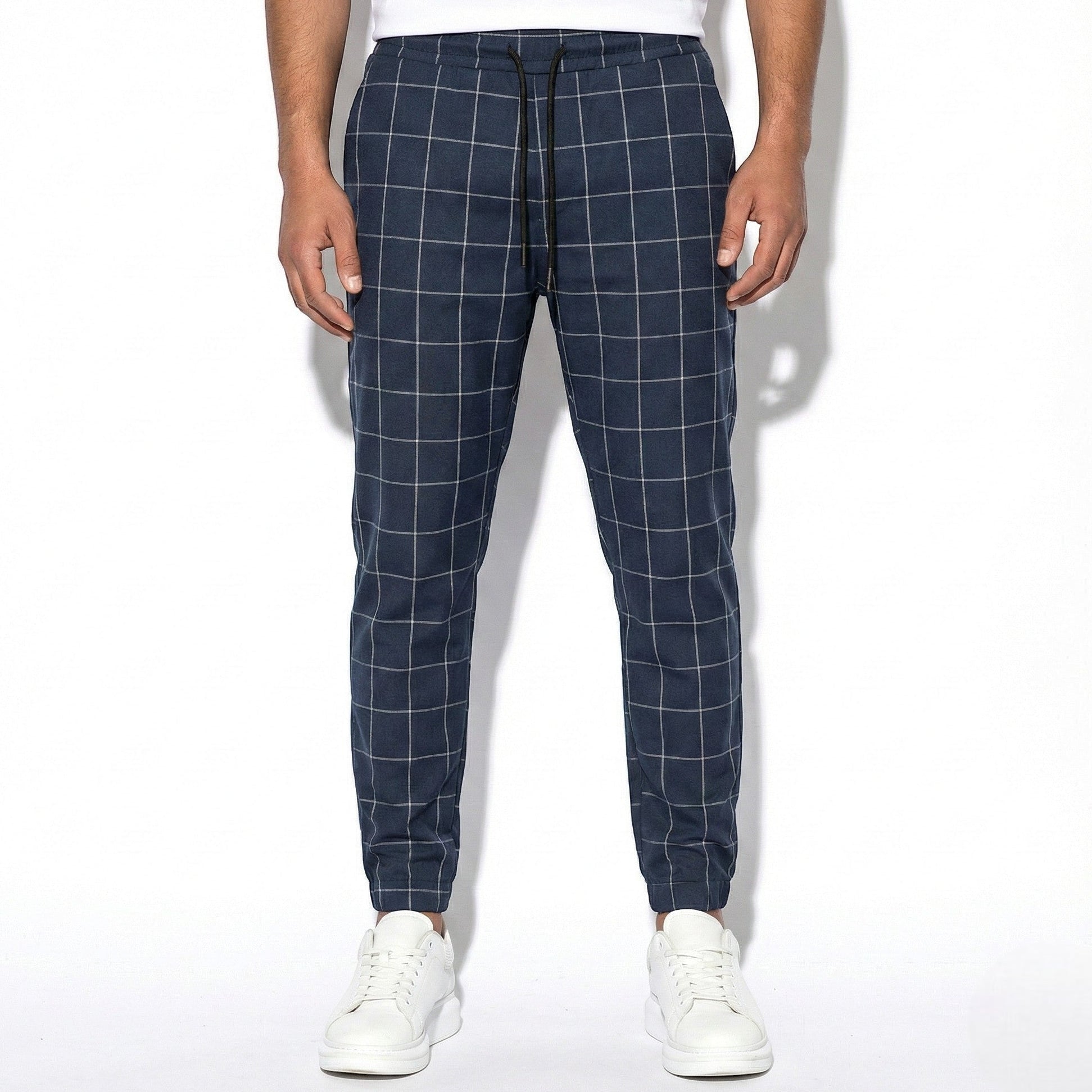 Paul - Men's Comfortable Modern Fit Checked Trouser Pants - Pants - Blue - Jones & Smith