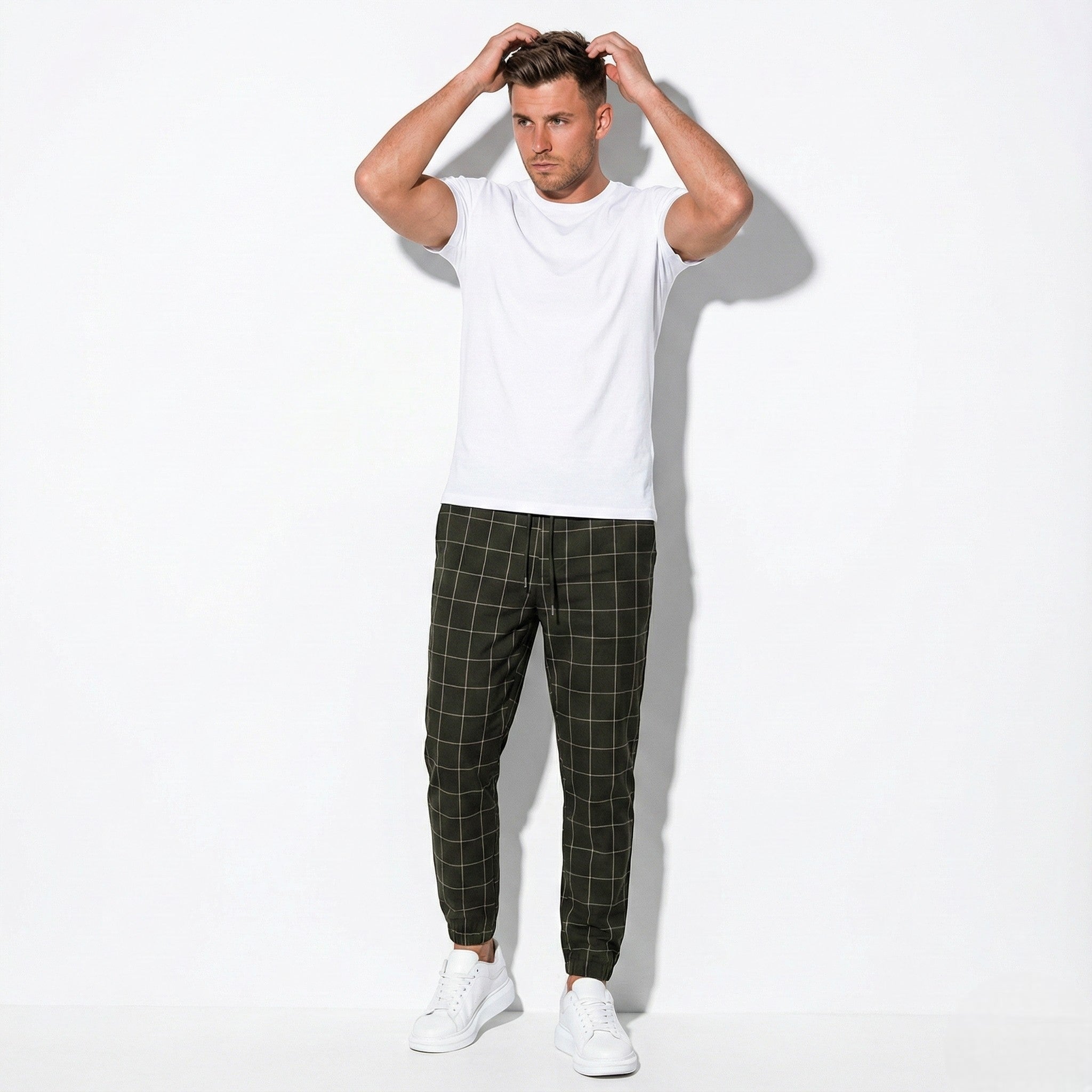 Paul - Men's Comfortable Modern Fit Checked Trouser Pants - Pants - Black - Jones & Smith