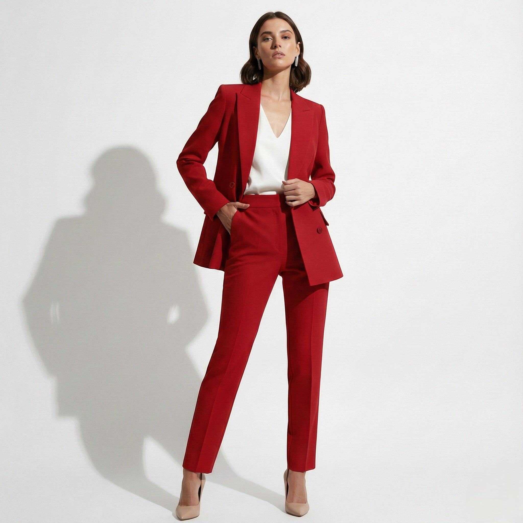 Phoebe – Women’s Tailored Blazer & Slim Trouser - Sets - Red - Jones & Smith