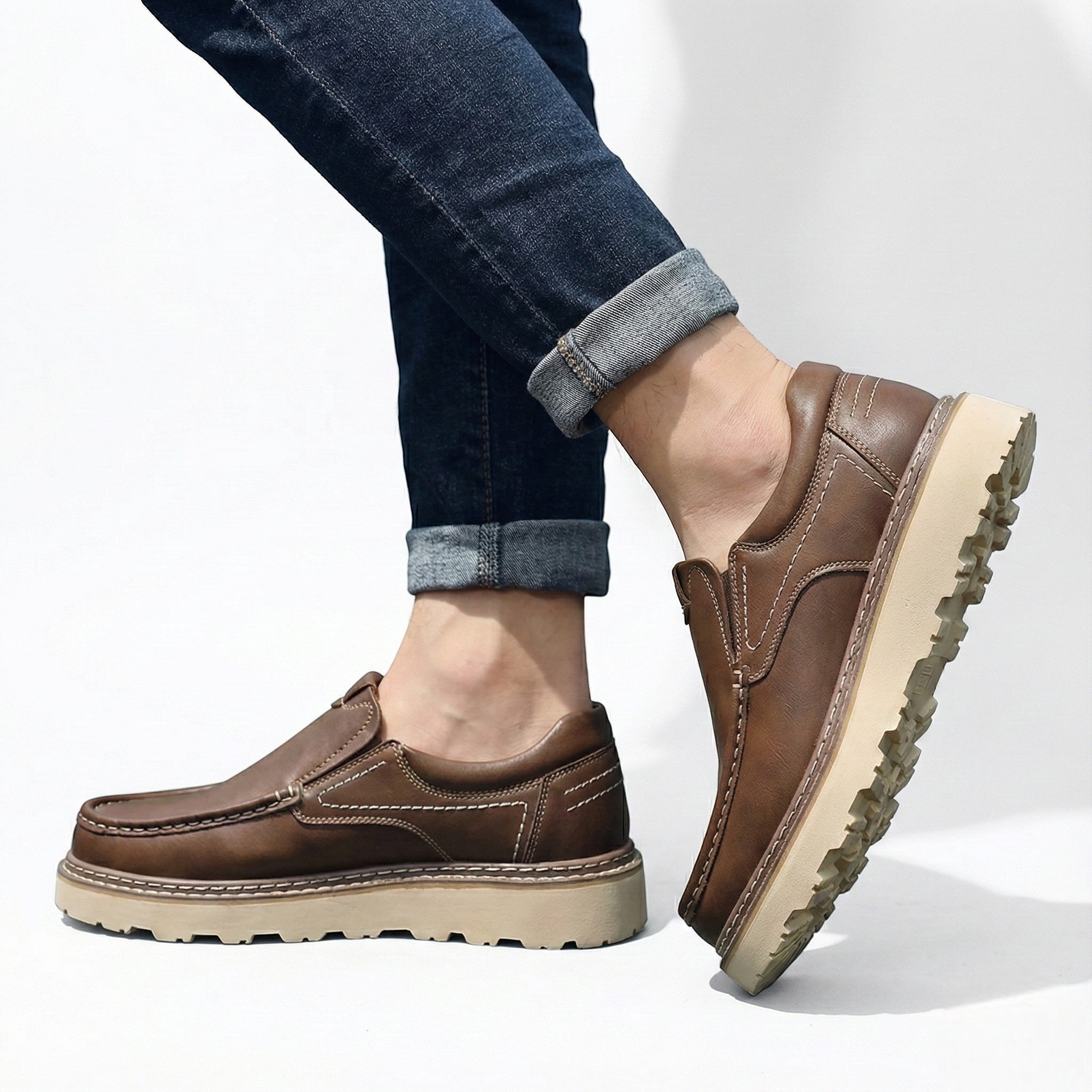 Richard - Men's Leather Loafers with Non - Slip Sole - Shoes - Brown - Jones & Smith