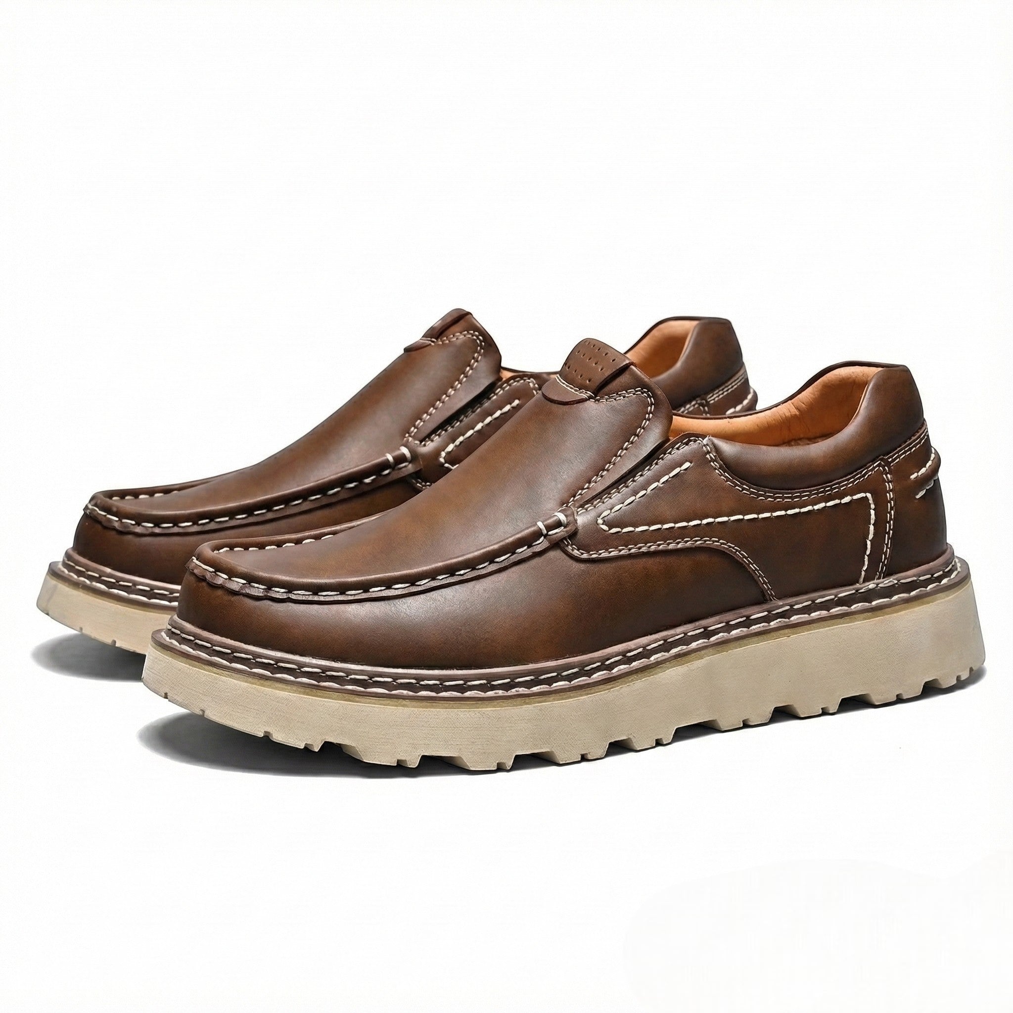 Richard - Men's Leather Loafers with Non - Slip Sole - Shoes - Brown - Jones & Smith