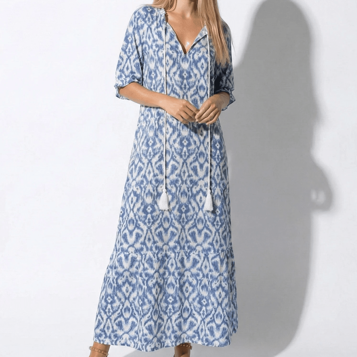Riley - Women's Floral V - Neck Maxi Dress - Dress - Blue - Jones & Smith