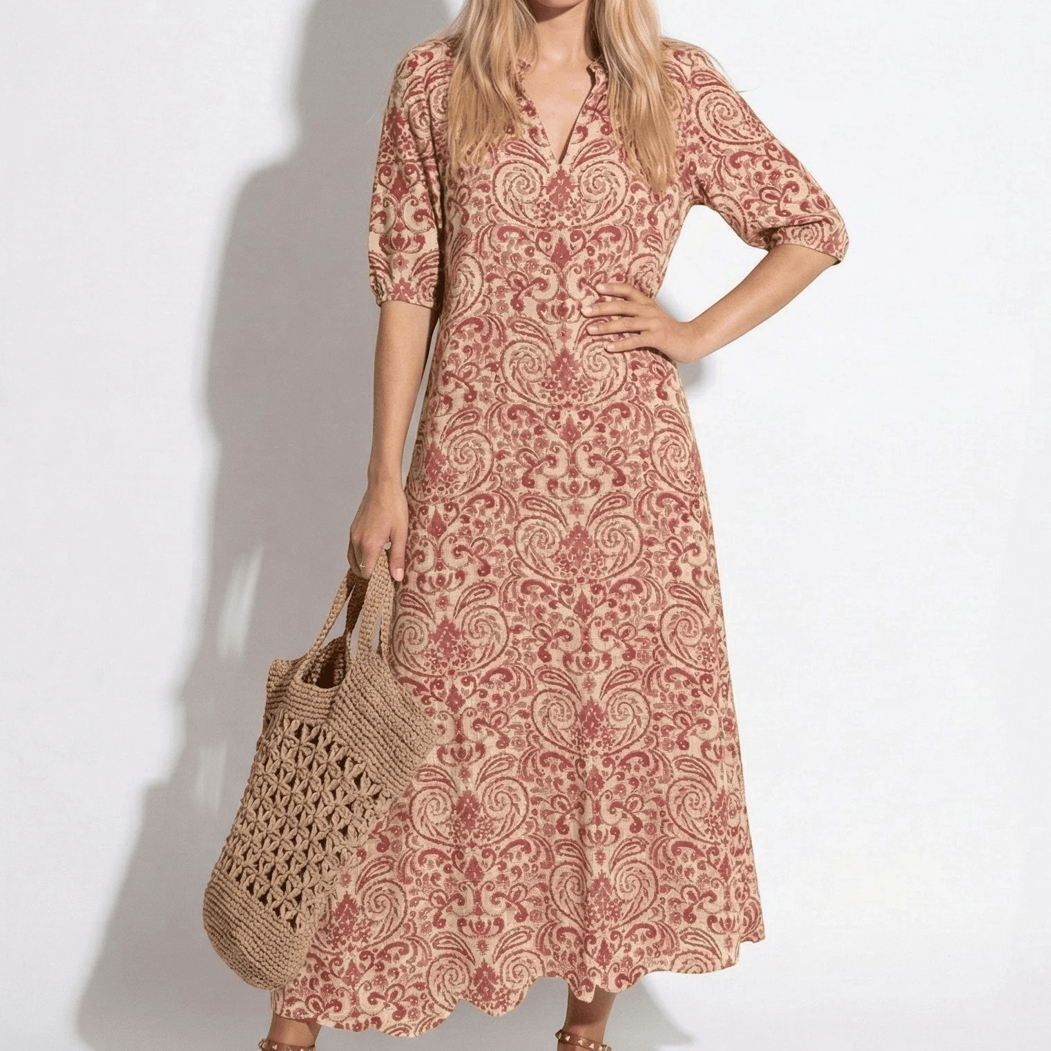Riley - Women's Floral V - Neck Maxi Dress - Dress - Red - Jones & Smith