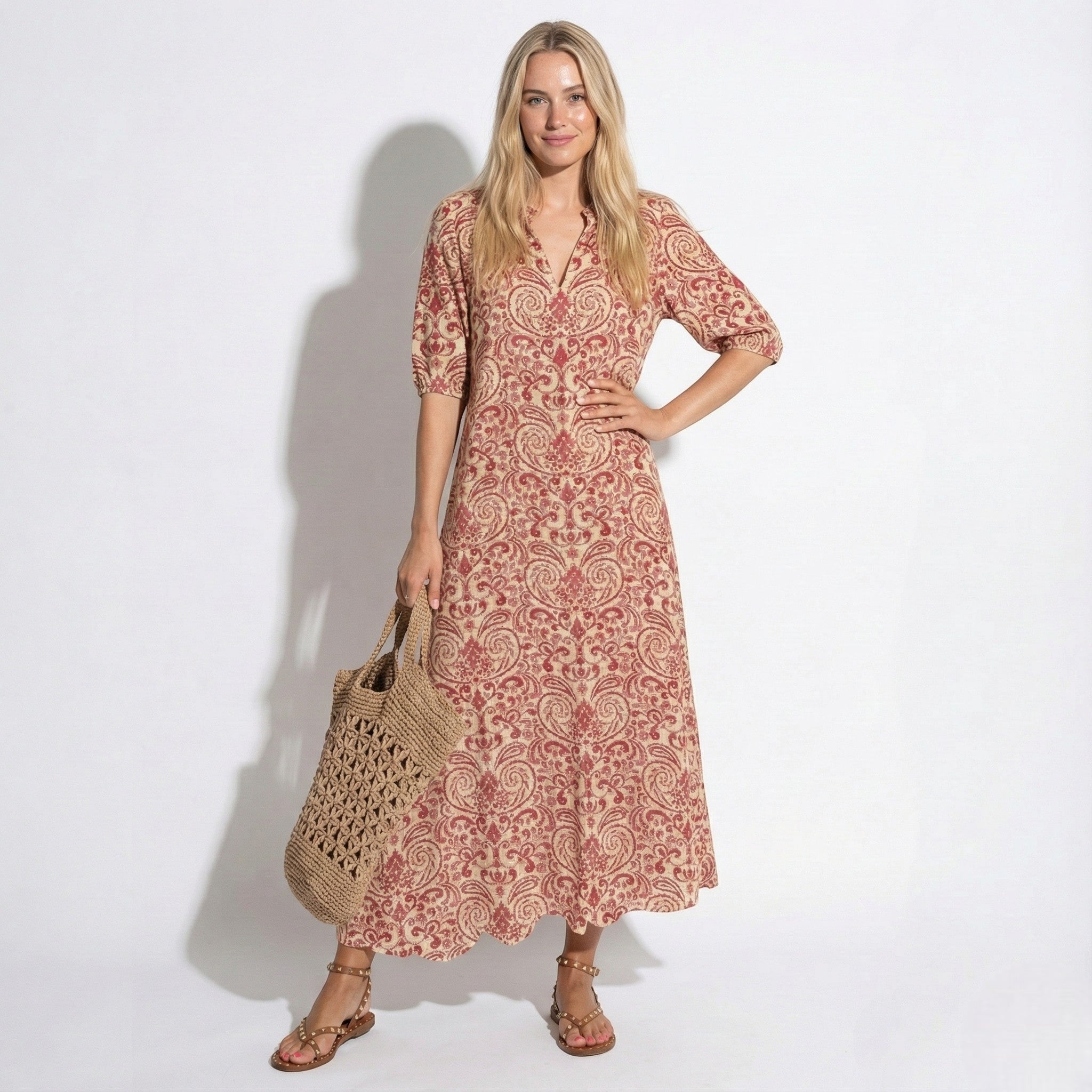 Riley - Women's Floral V - Neck Maxi Dress - Dress - Red - Jones & Smith