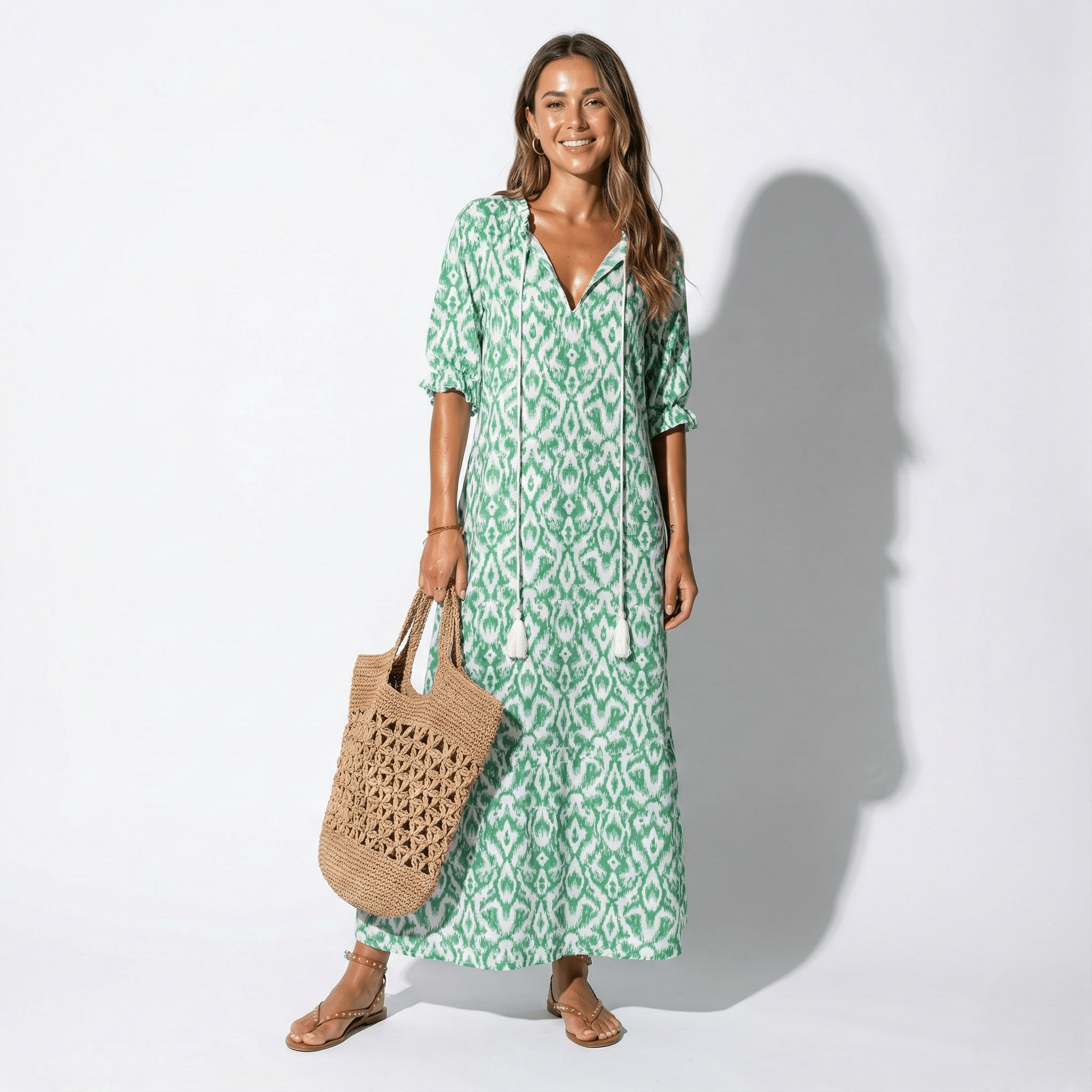 Riley - Women's Floral V - Neck Maxi Dress - Dress - Green - Jones & Smith