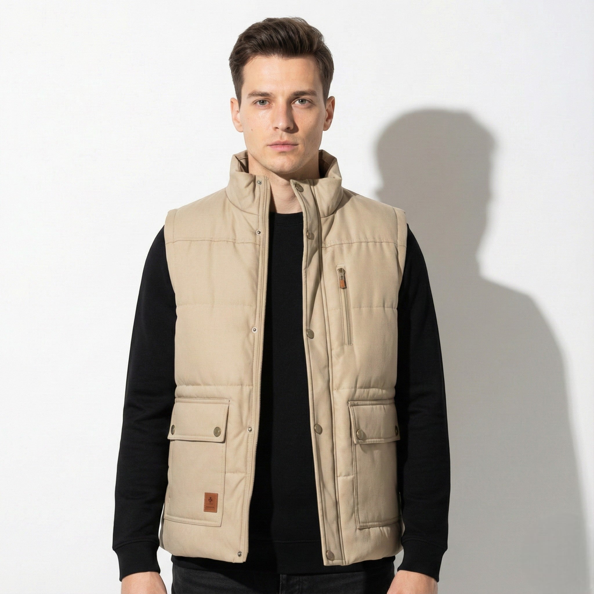 Robert - Men's Regular - Fit Padded Sleeveless Vest - Jackets & Coats - Beige - Jones & Smith